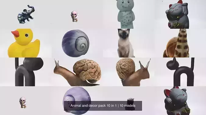 Animal and decor pack 10 in 1 3D Model Collection