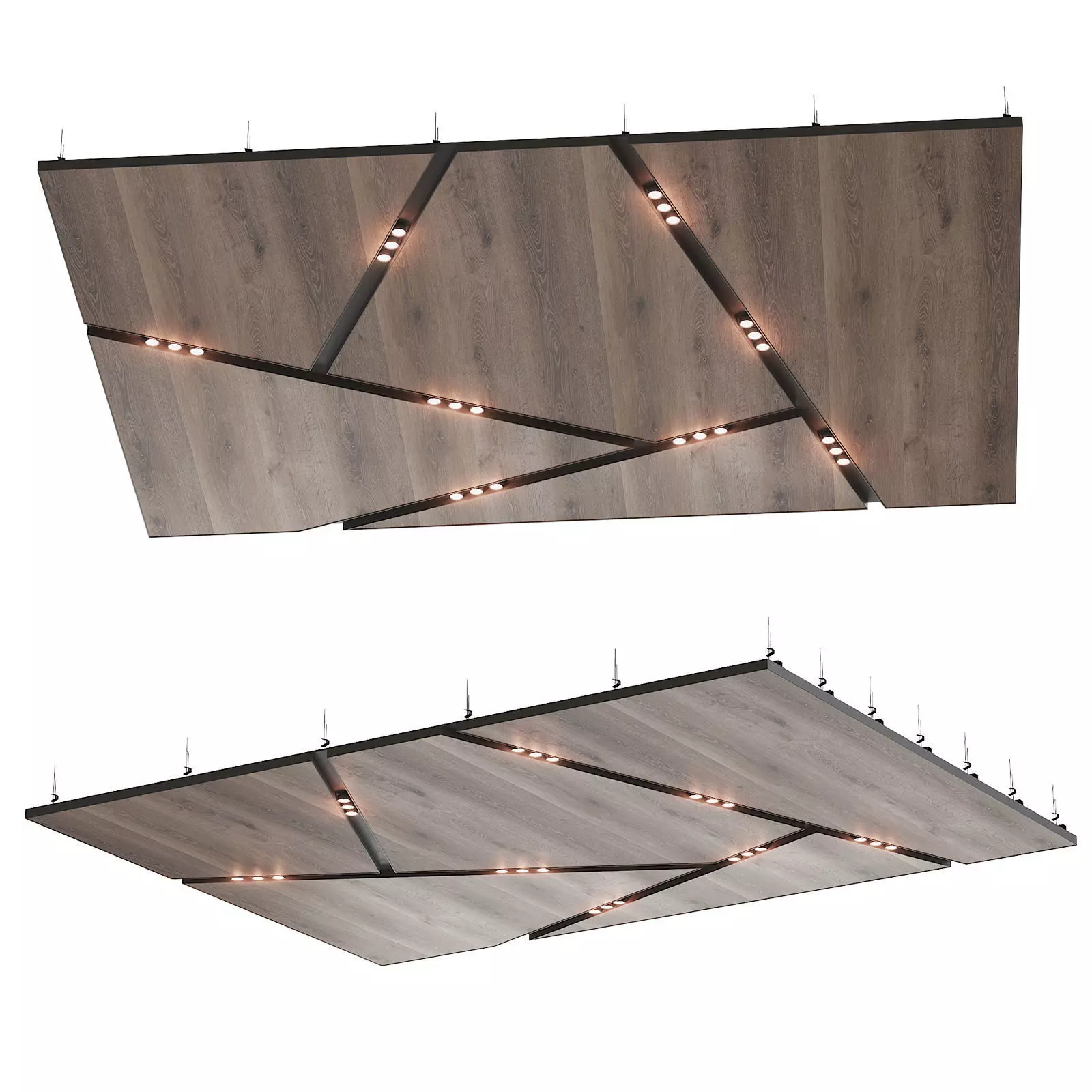 Wooden suspended ceiling with lighting 38 3D model_0