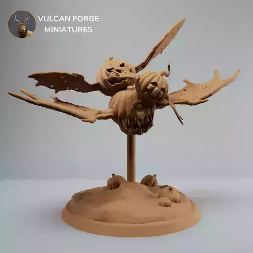 Scary Flying Pumpkins with wings horror miniature 3D print model
