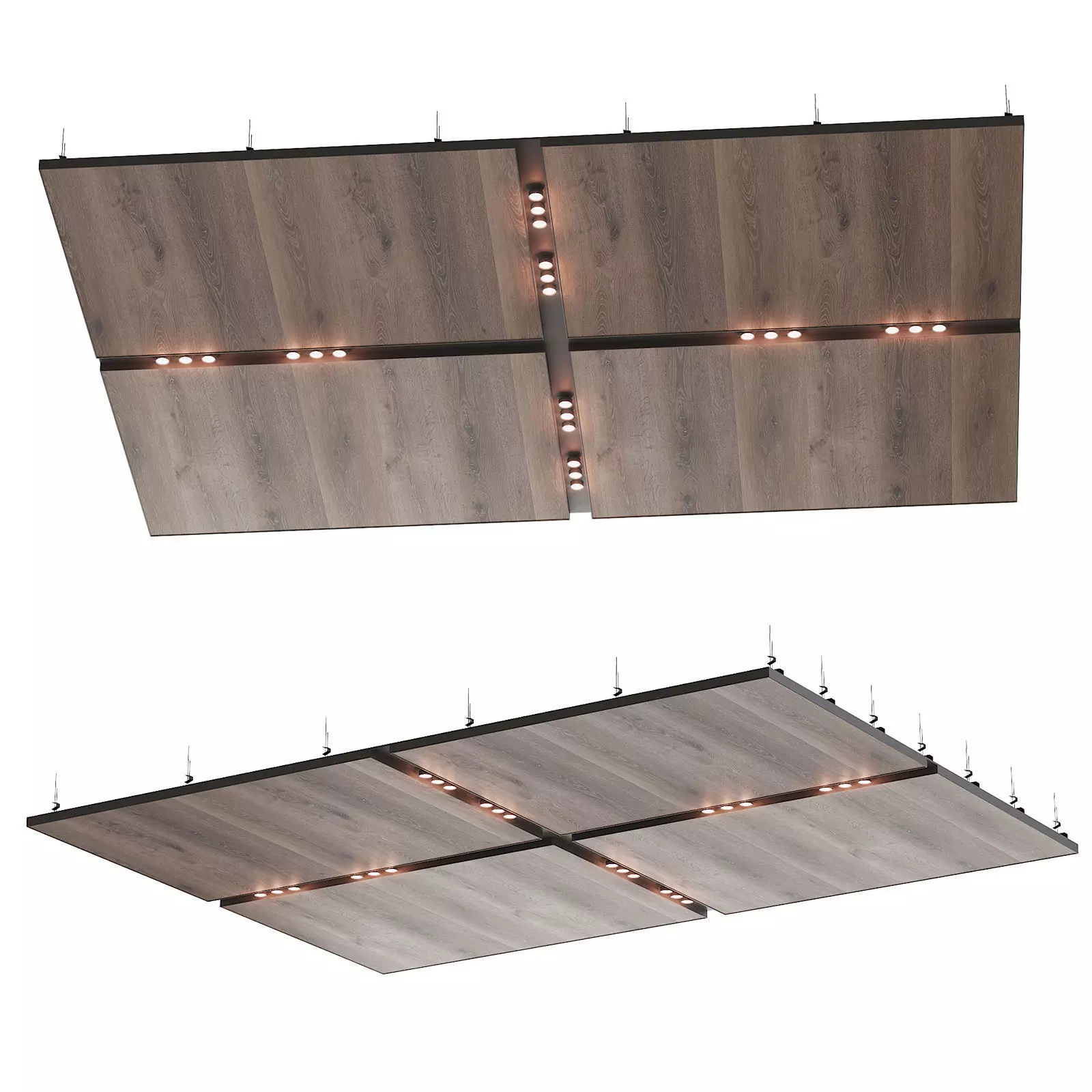 Wooden suspended ceiling with lighting 37 3D model_0
