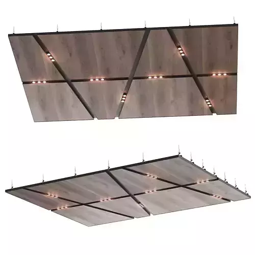 Wooden suspended ceiling with lighting 34 3D model