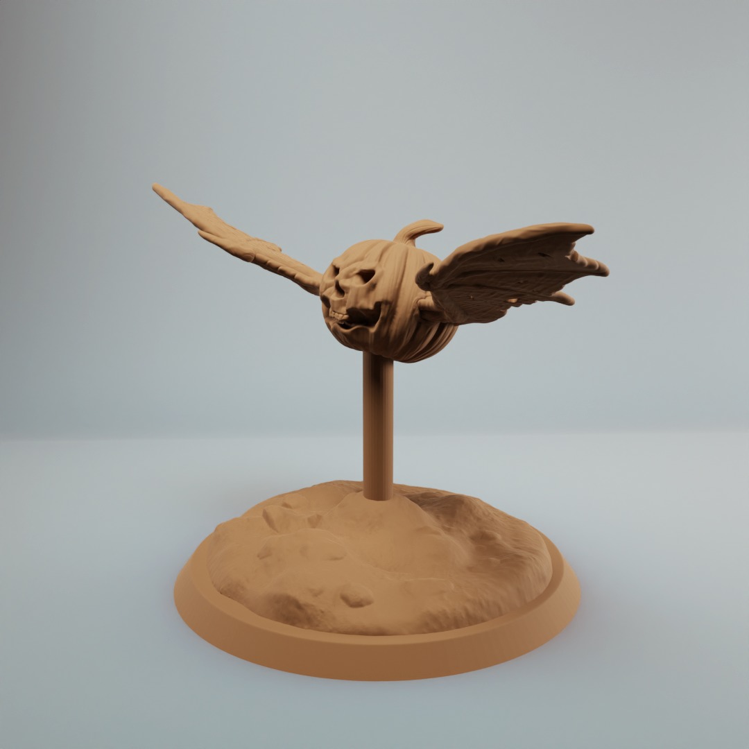 Scary Flying Pumpkin with bat wings pre supported 3D print model_2