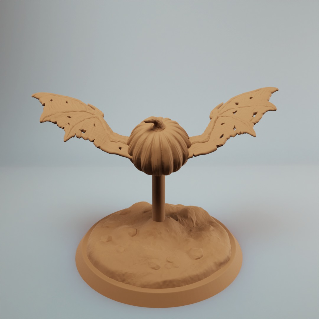 Scary Flying Pumpkin with bat wings pre supported 3D print model_1