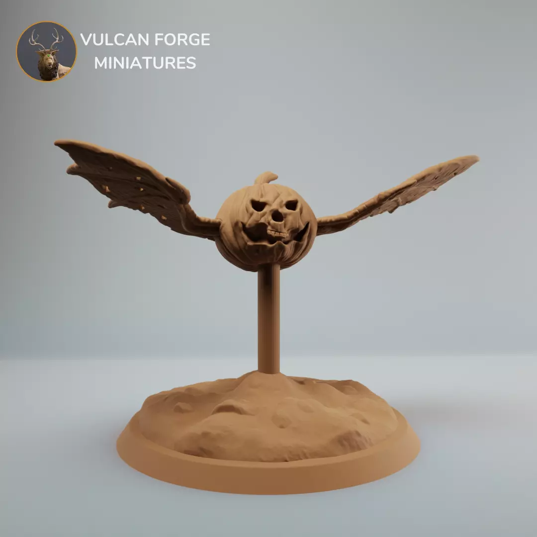 Scary Flying Pumpkin with bat wings pre supported 3D print model_0