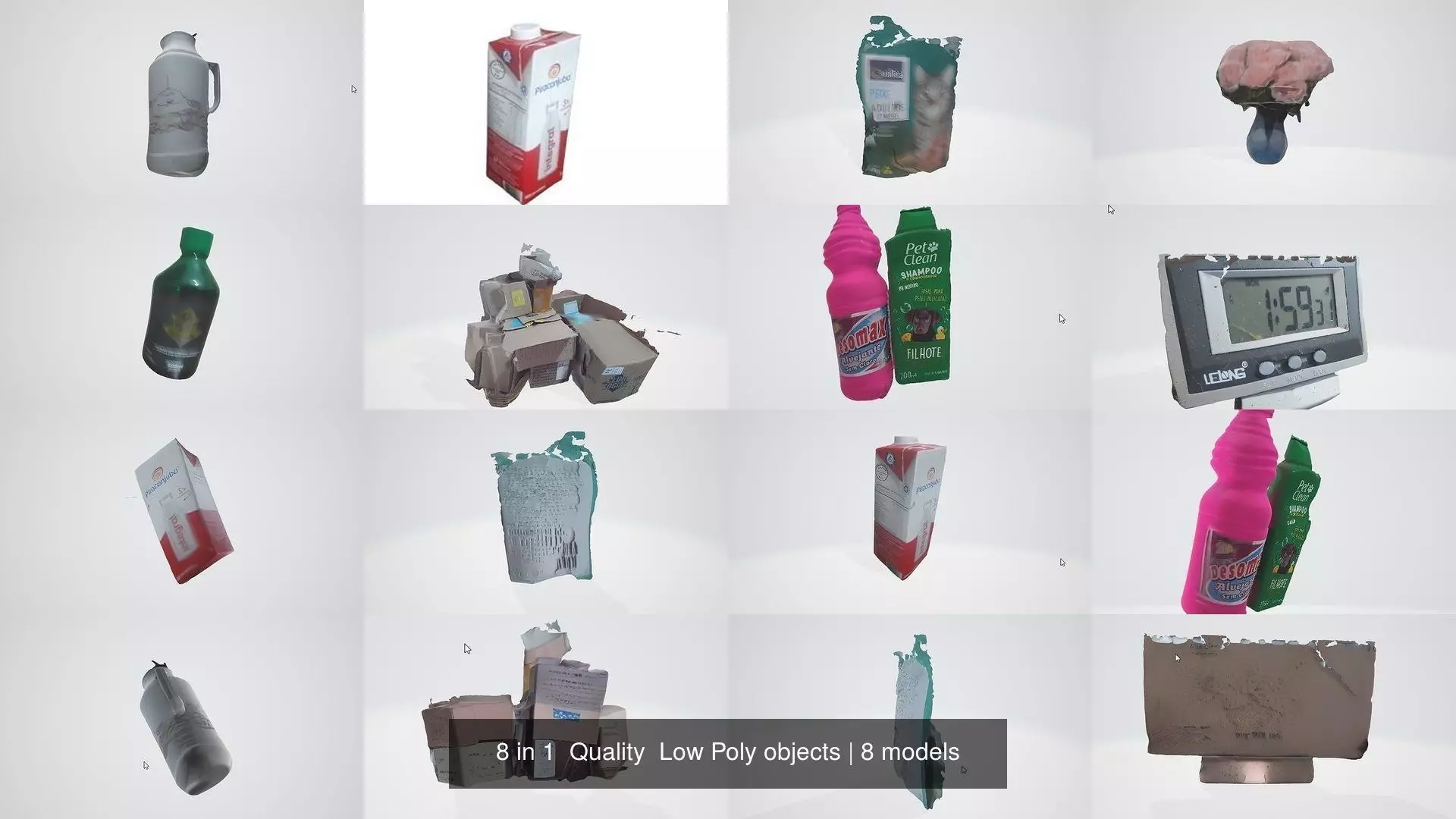 8 in 1 Quality Low Poly objects 3D Model Collection_0