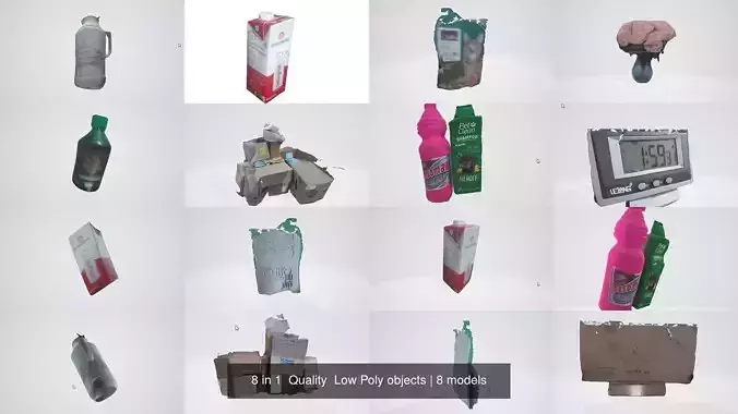 8 in 1  Quality  Low Poly objects 3D Model Collection