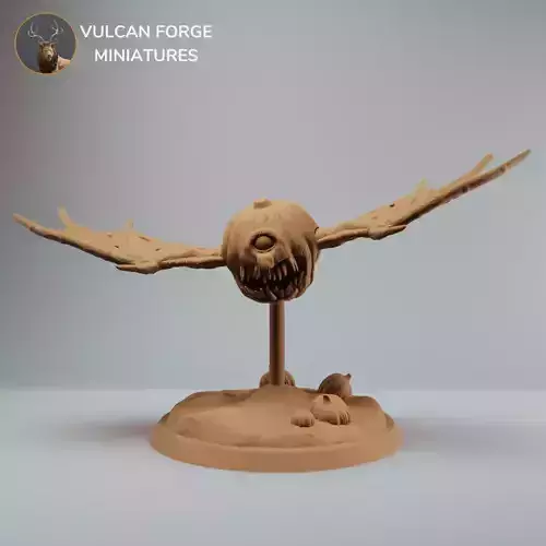 Scary  beholder flying pumpkin with teeth