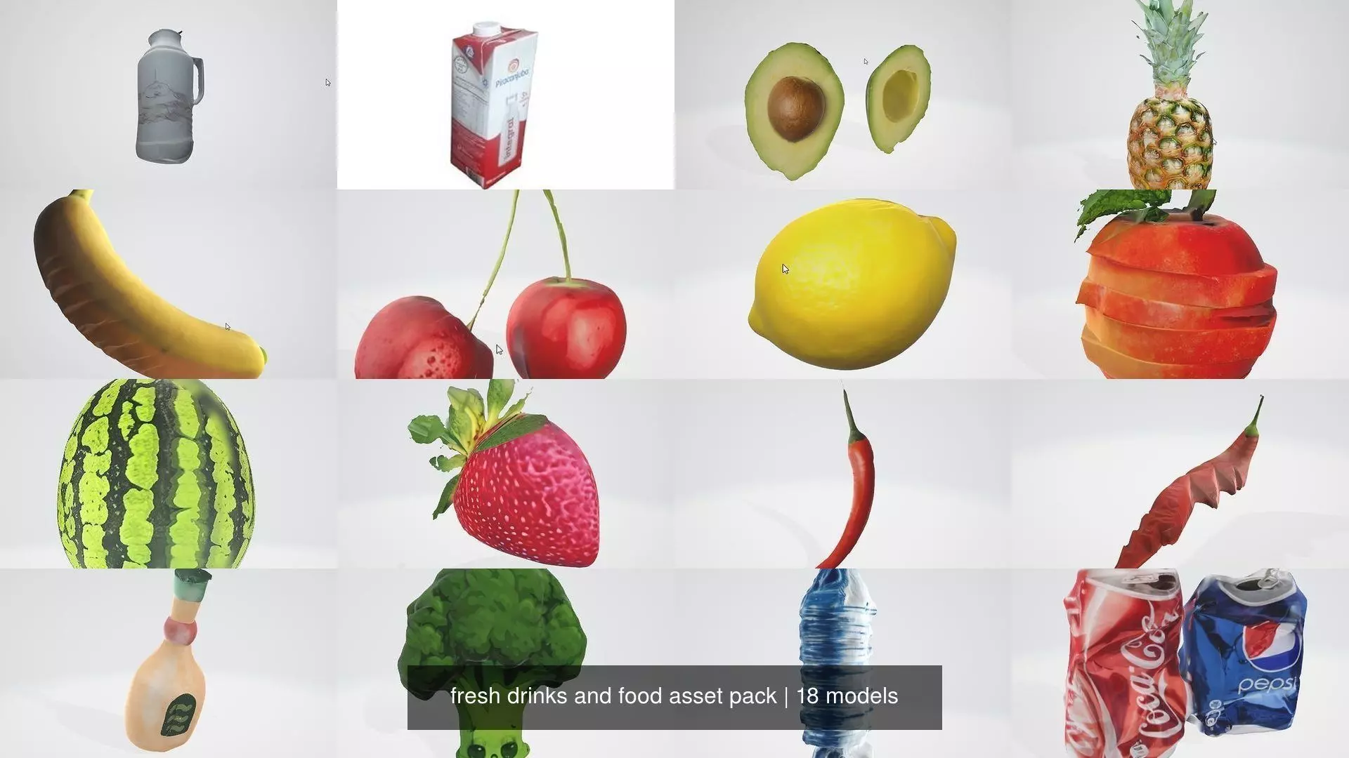 drinks and food asset pack 18 in 1 3D Model Collection_0