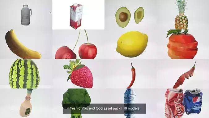 drinks and food asset pack 18 in 1 3D Model Collection