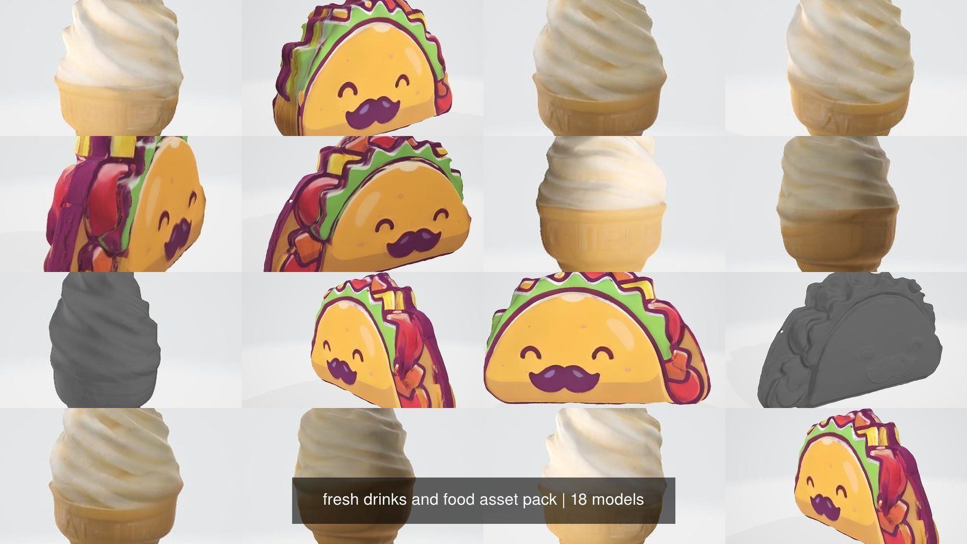 drinks and food asset pack 18 in 1 3D Model Collection_3