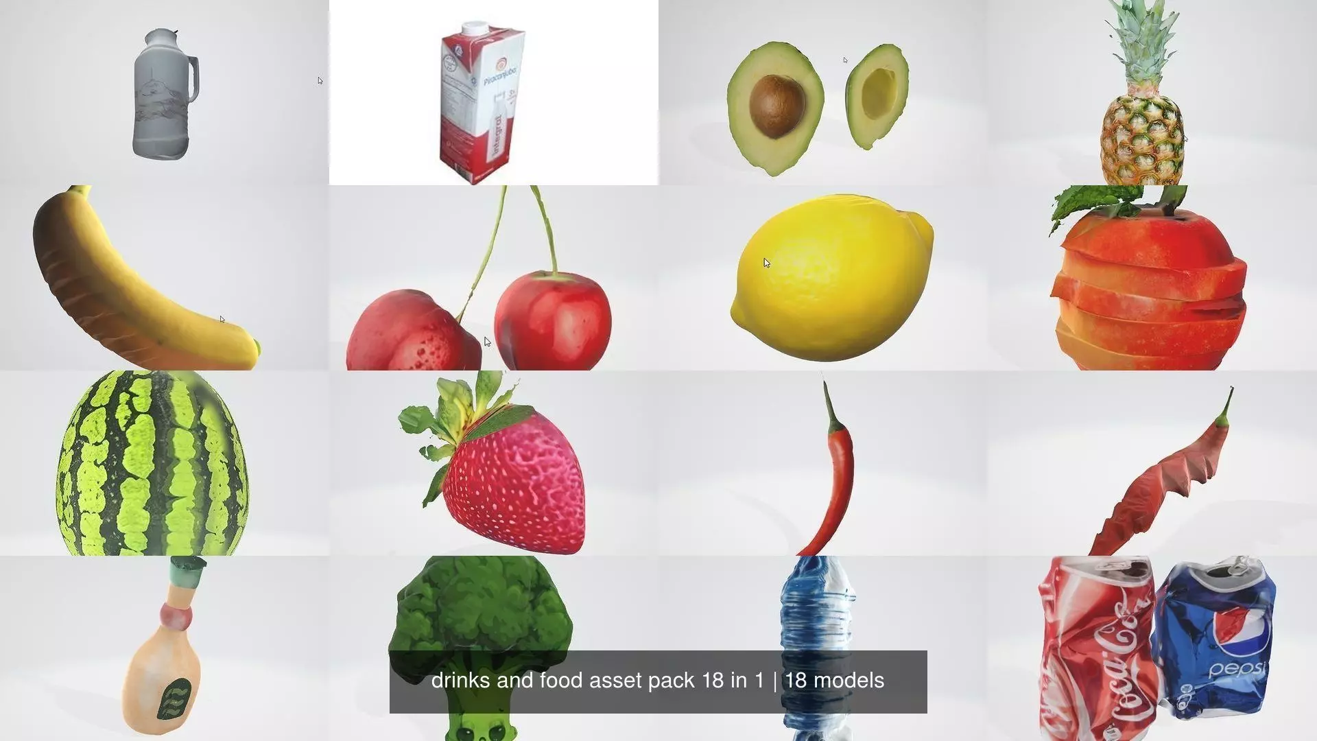 drinks and food asset pack 18 in 1 3D Model Collection_1