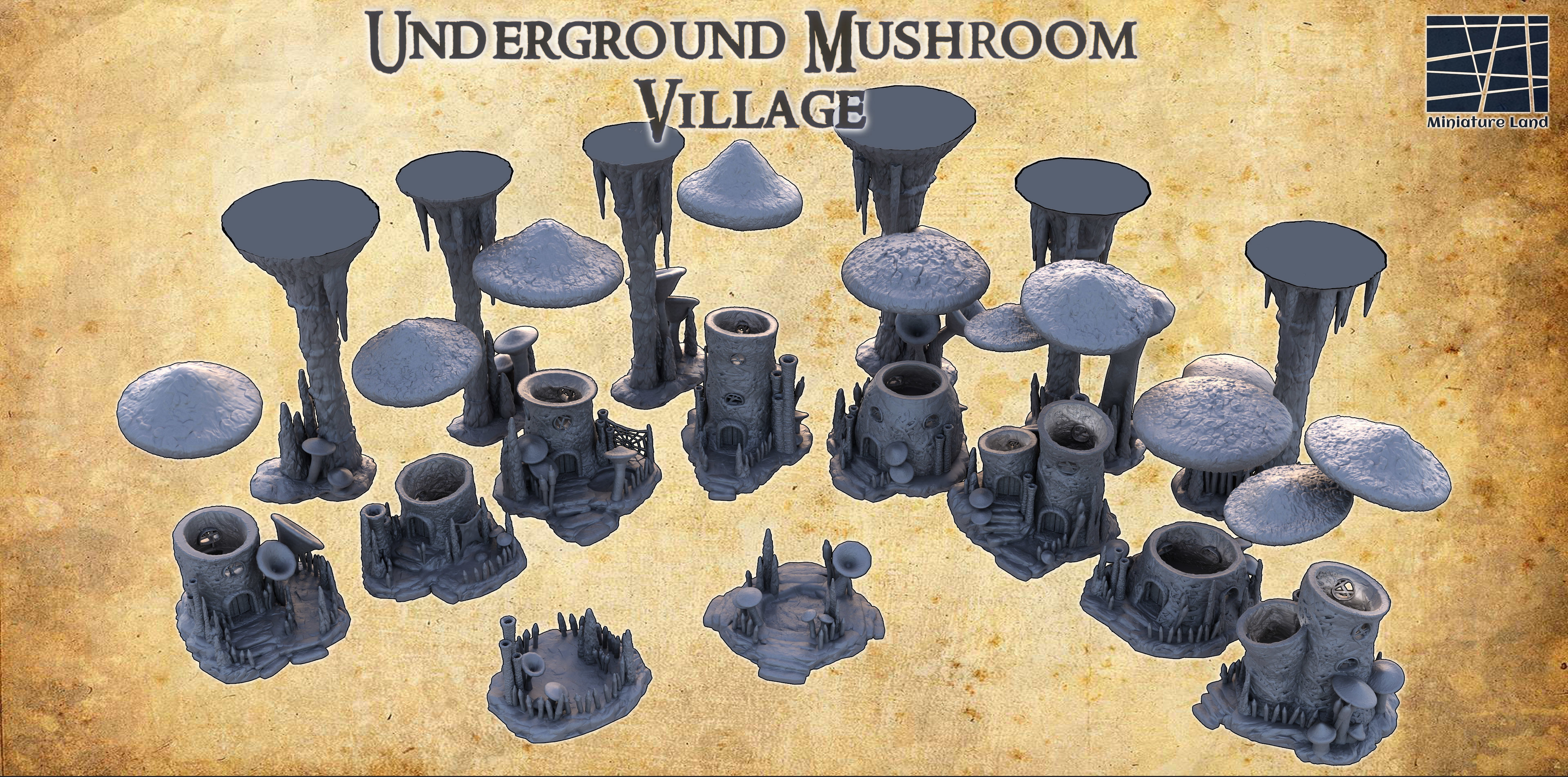 Underground Mushroom Village Tabletop Terrain 28 MM 3D print model_2
