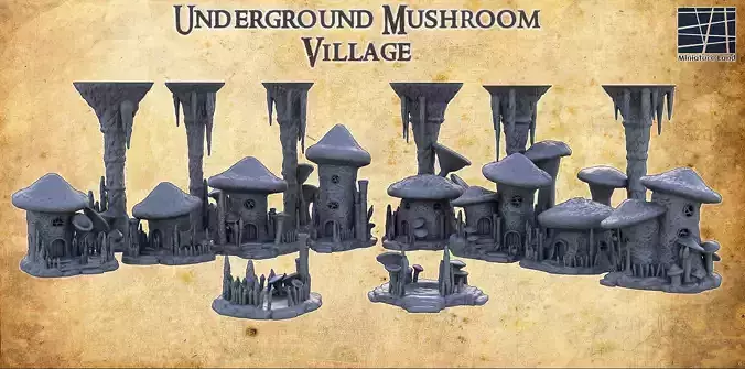 Underground Mushroom Village Tabletop Terrain 28 MM
