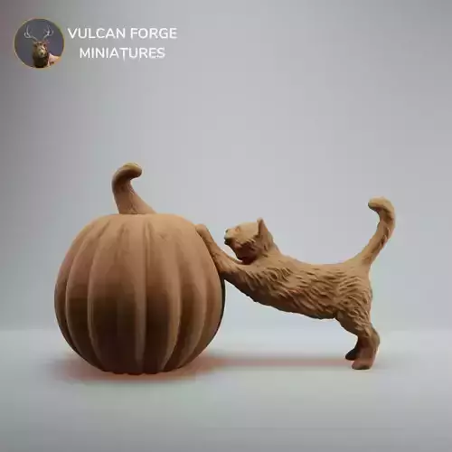 Cute cat stretching on Pumpkin Halloween model