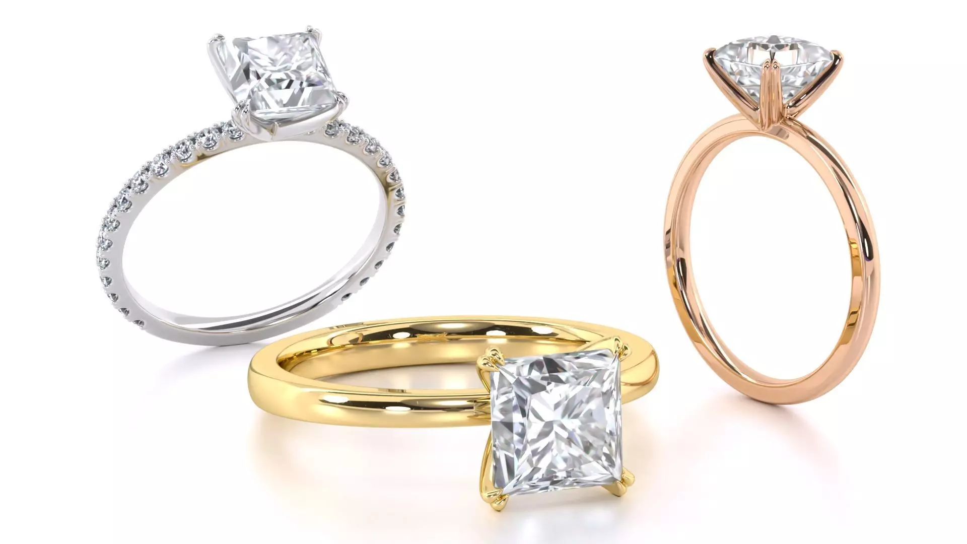 Princess Cut Double Prong 3D Model Collection_0