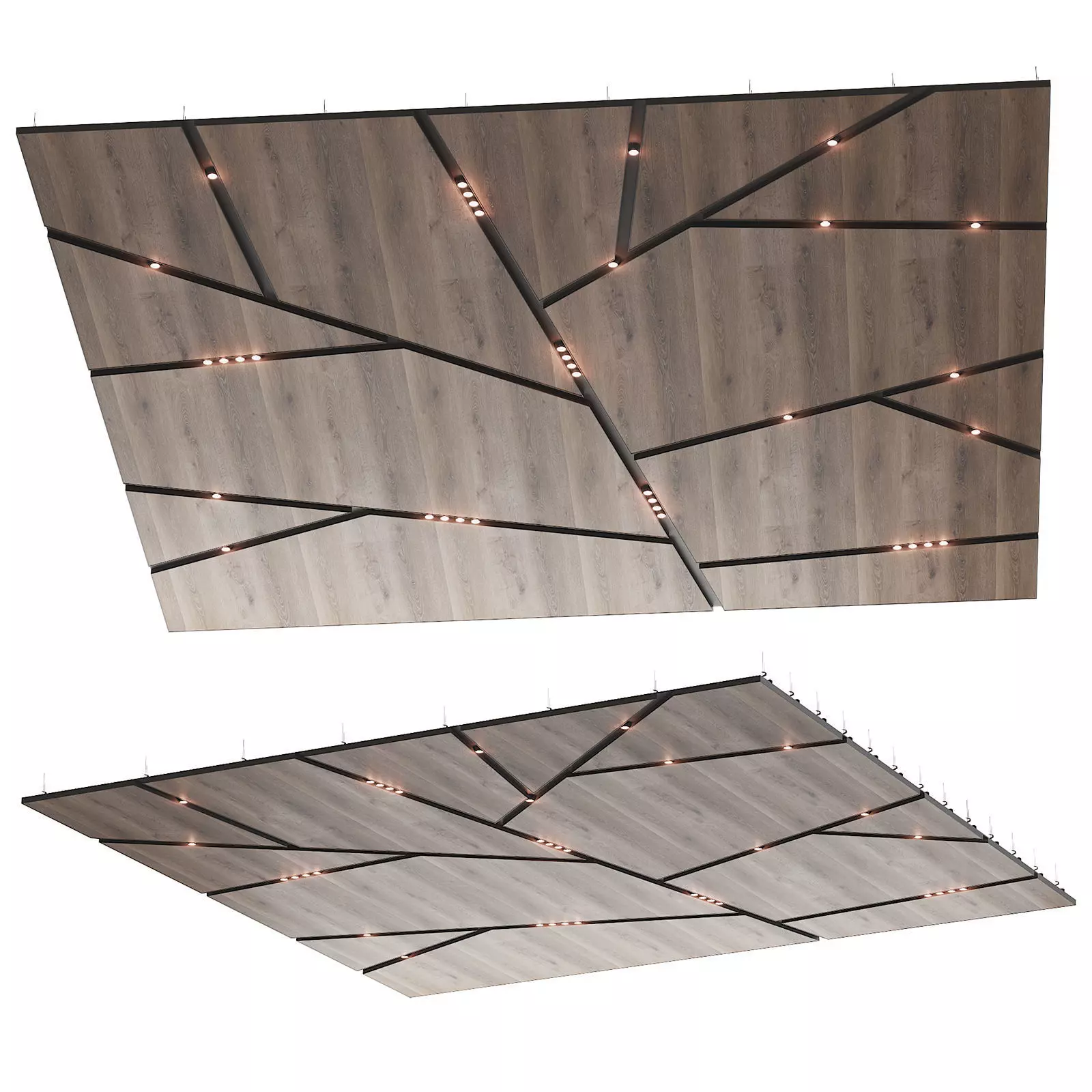 Wooden suspended ceiling with lighting 57 3D model_0
