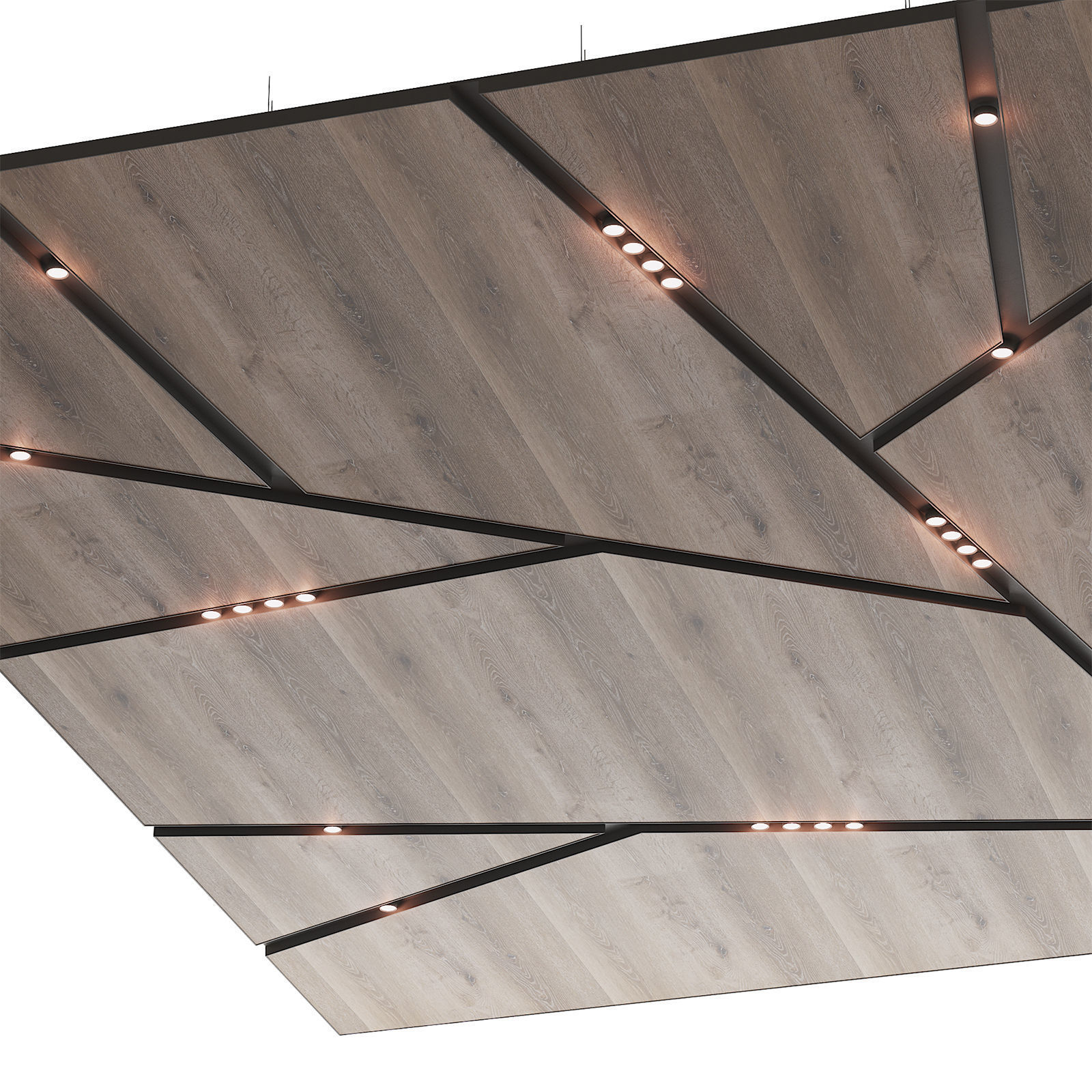 Wooden suspended ceiling with lighting 57 3D model_2