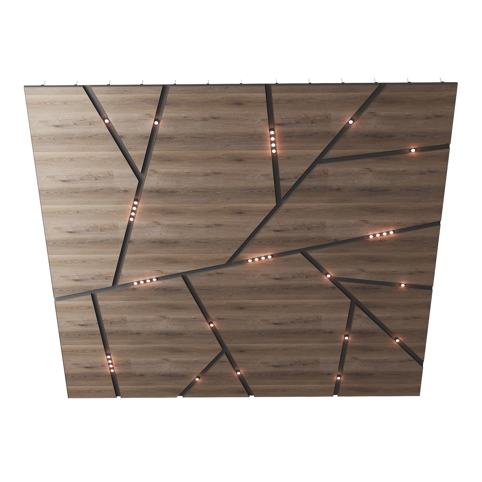 Wooden suspended ceiling with lighting 57 3D model_1