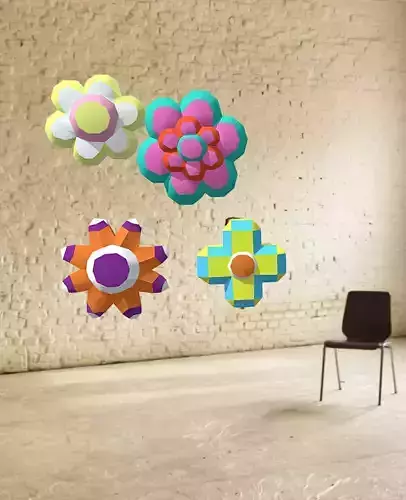 Lowpoly flowers decorative playful cartoon papercraft