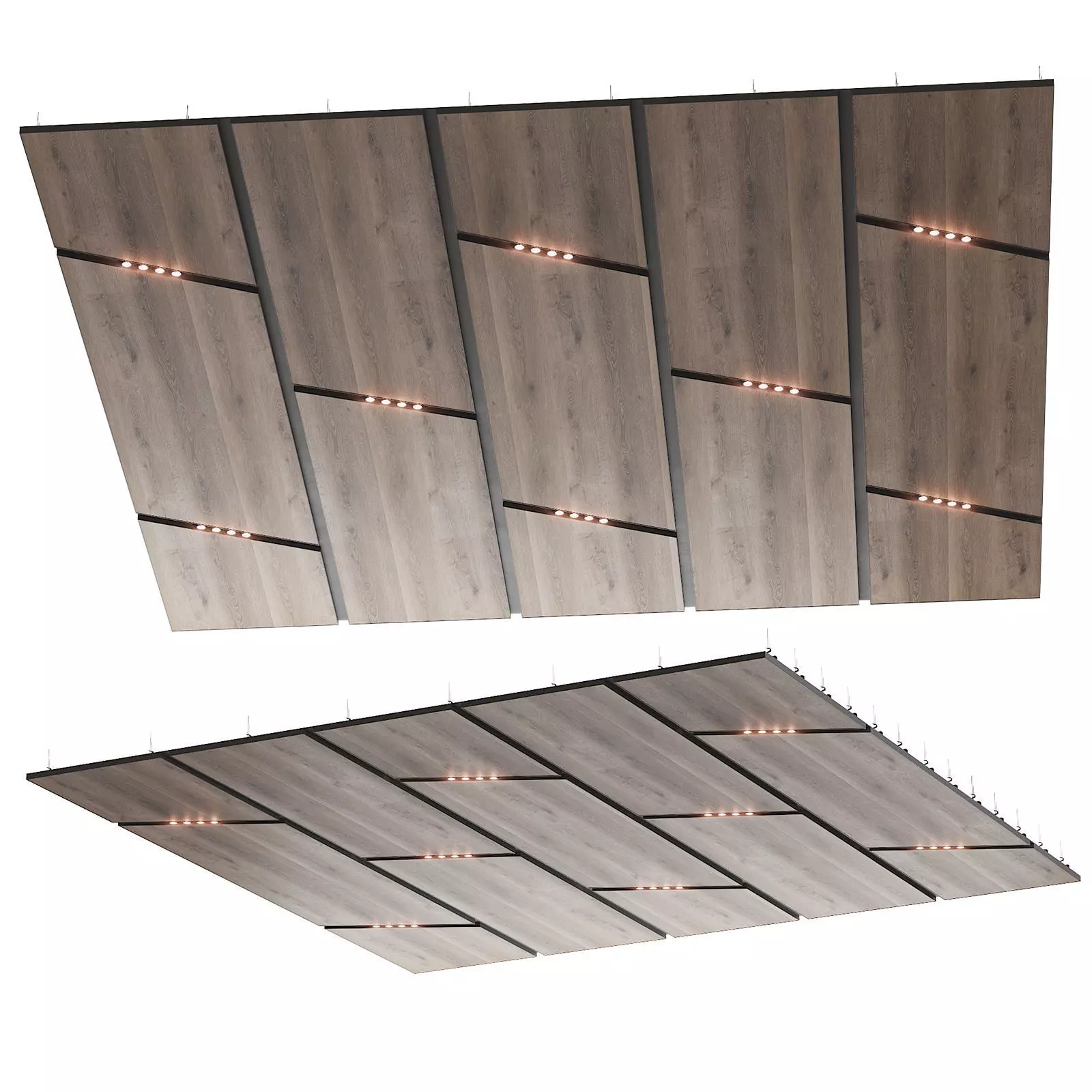 Wooden suspended ceiling with lighting 54 3D model