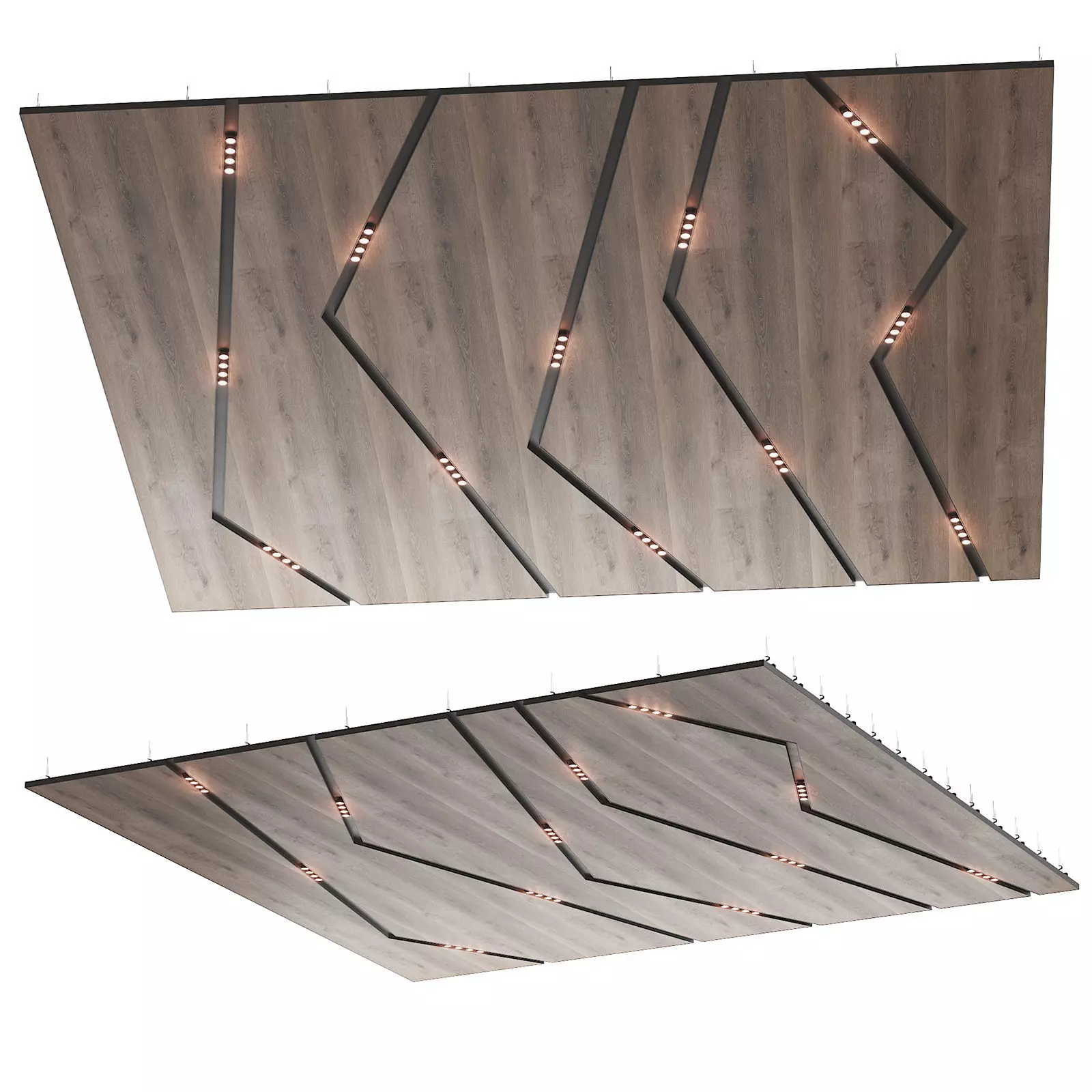 Wooden suspended ceiling with lighting 52 3D model