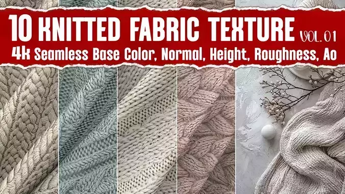 Knitted Fabric VOL01 4K Seamless PNG PBR Textures