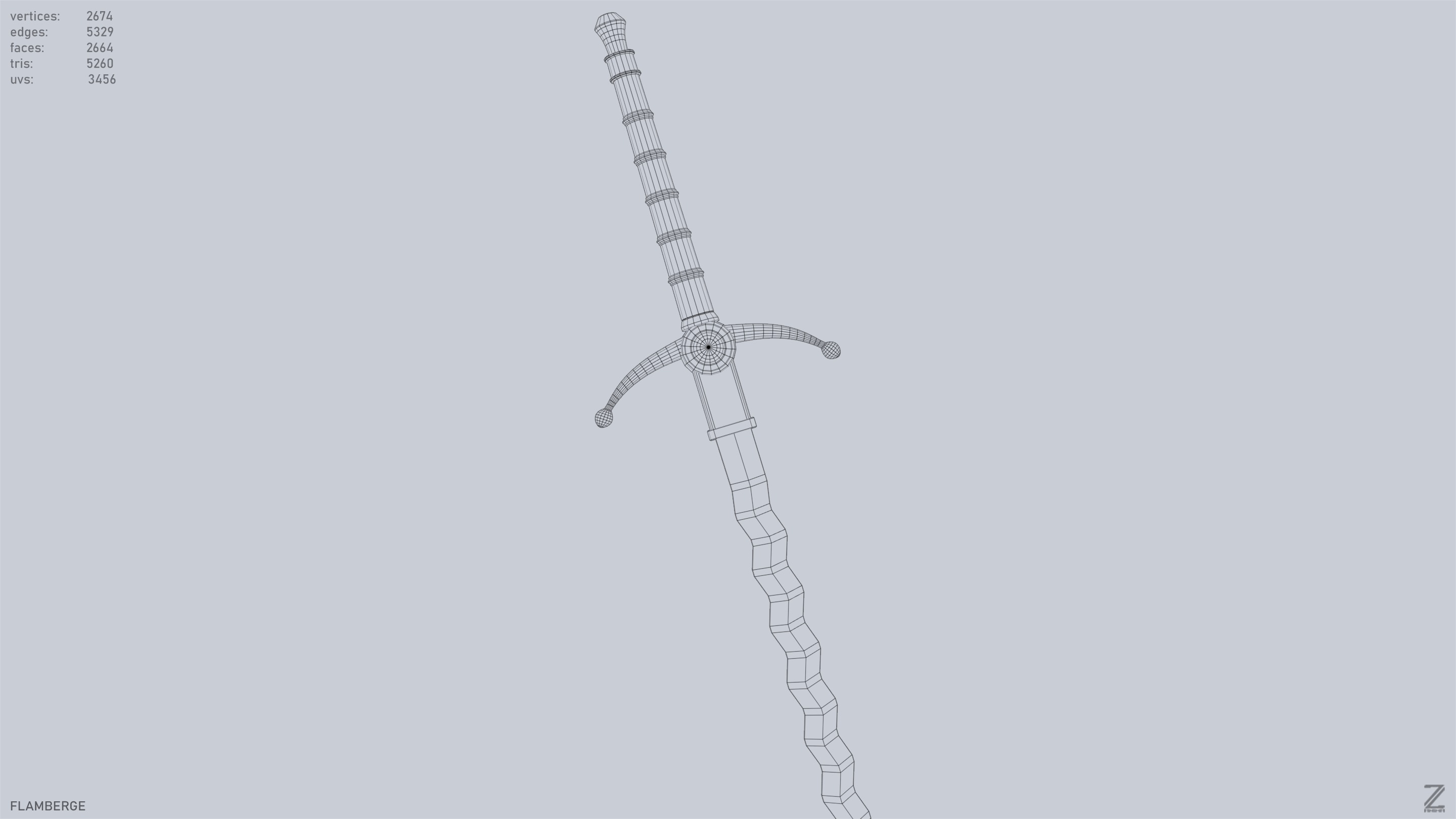 Flamberge Low-poly 3D model_14