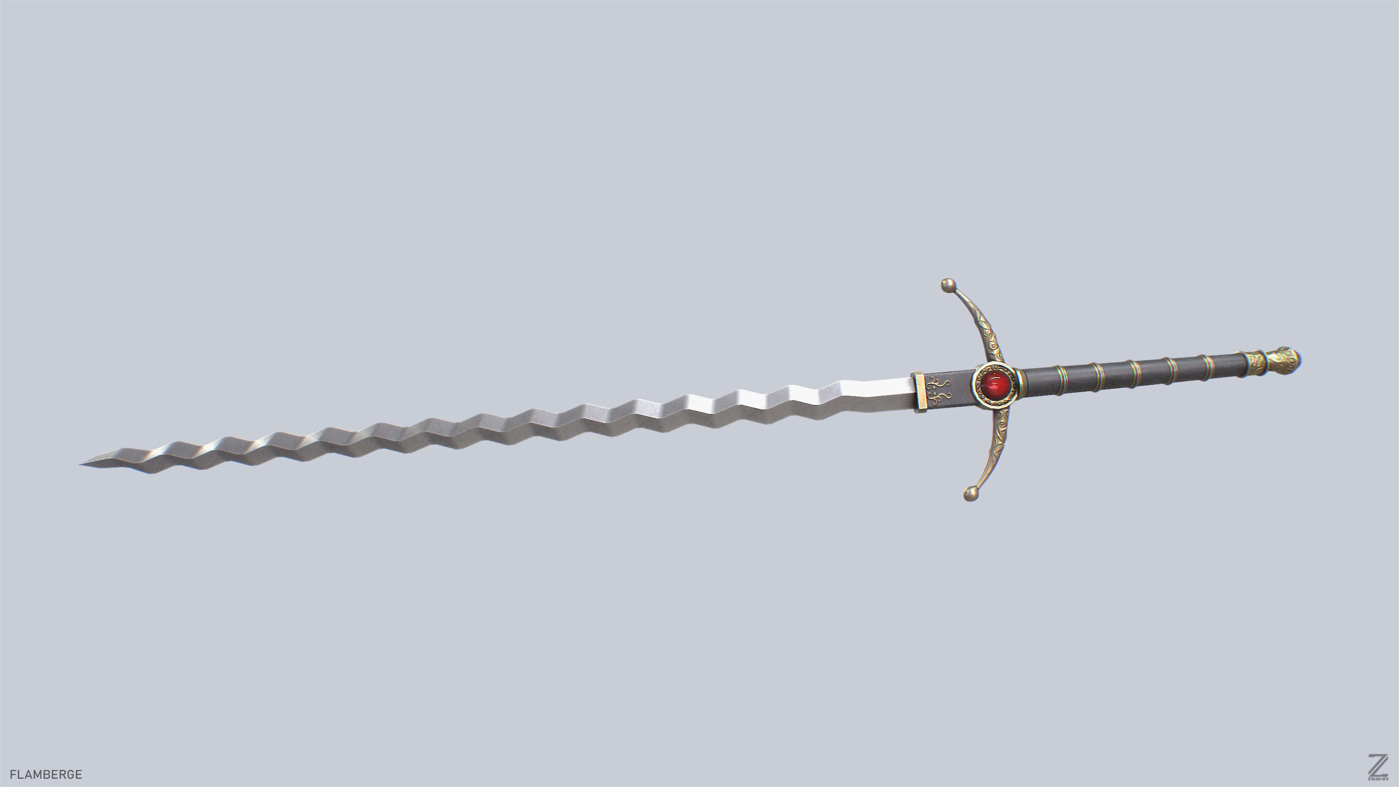 Flamberge Low-poly 3D model_7