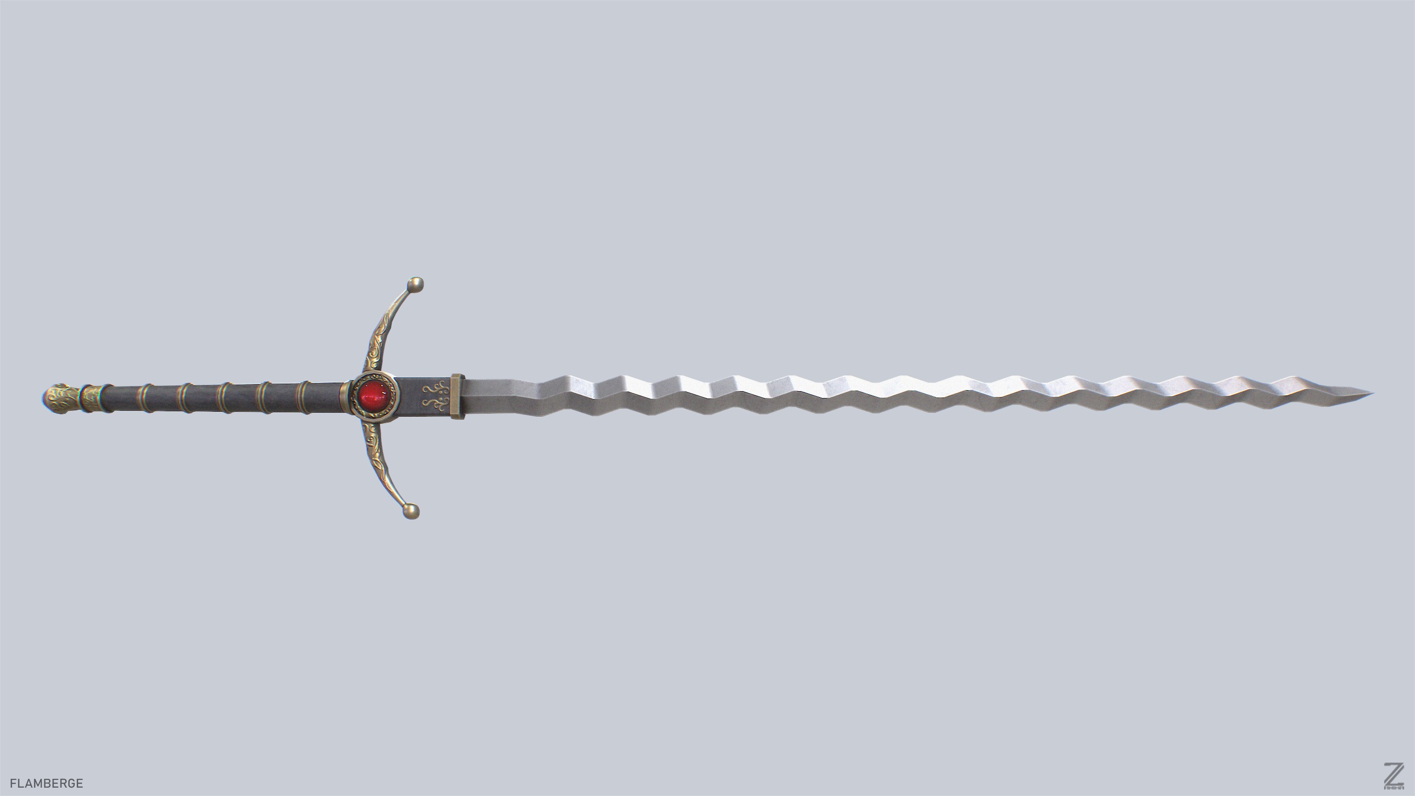 Flamberge Low-poly 3D model_4