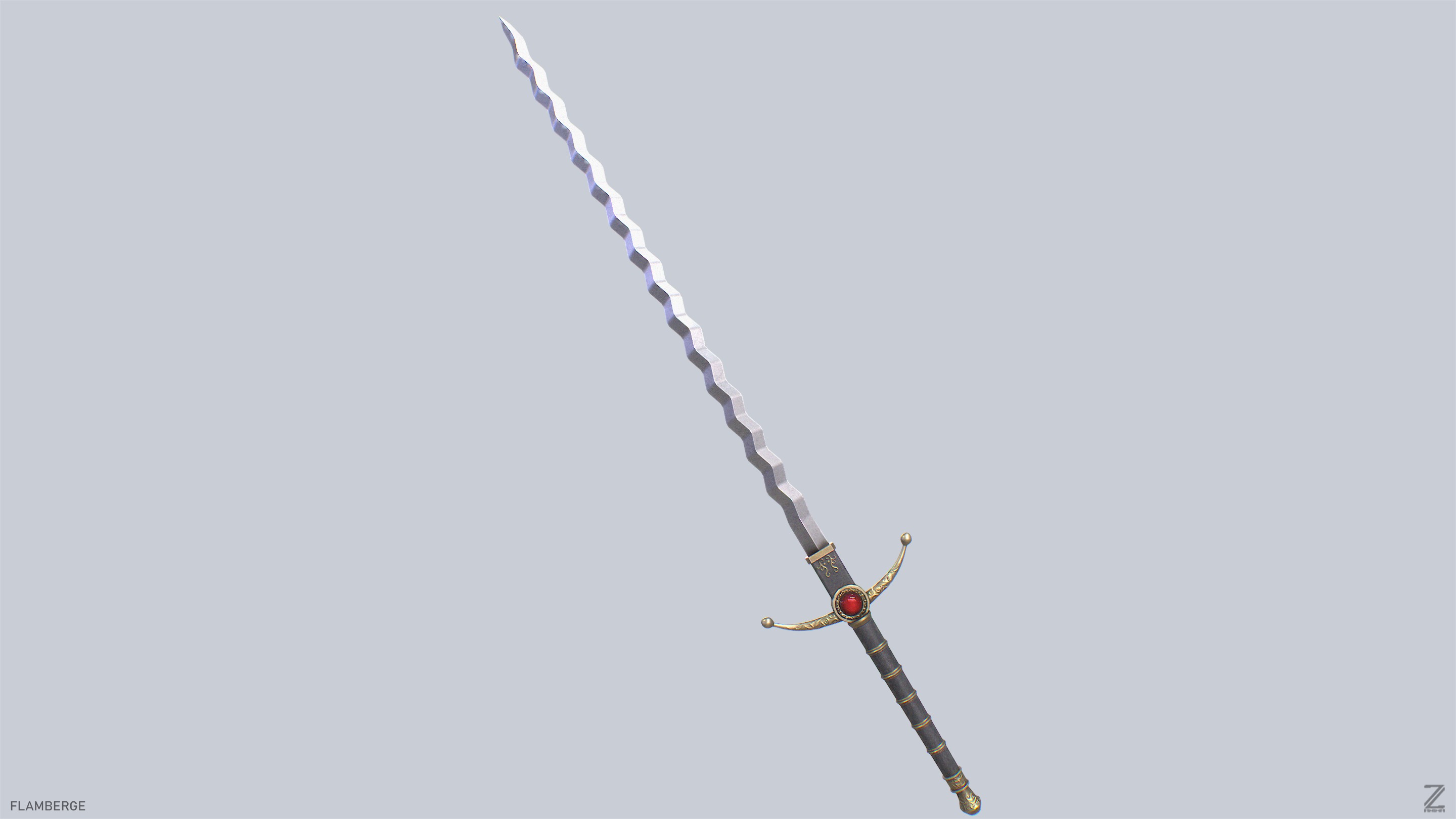 Flamberge Low-poly 3D model_8