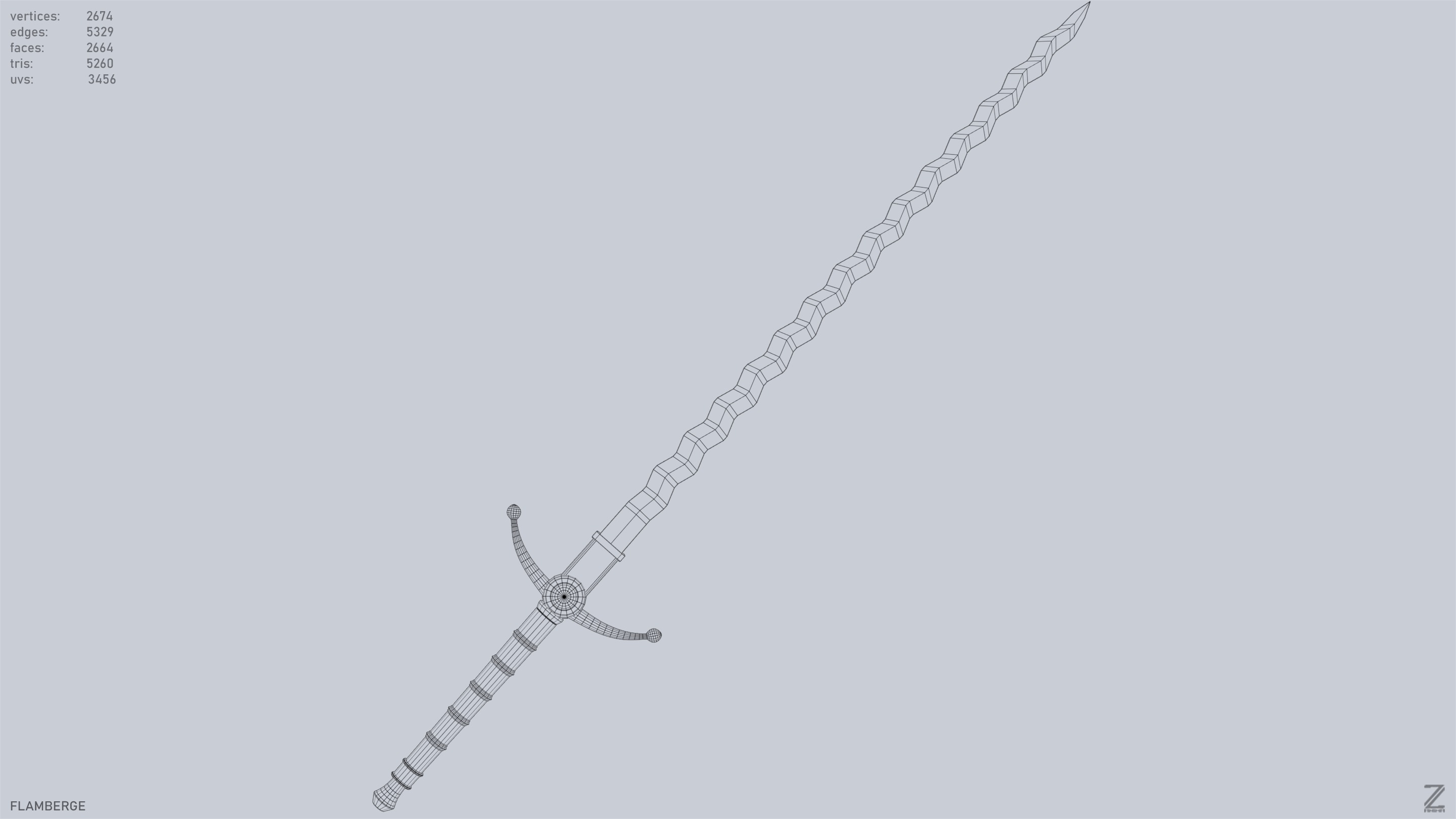 Flamberge Low-poly 3D model_15