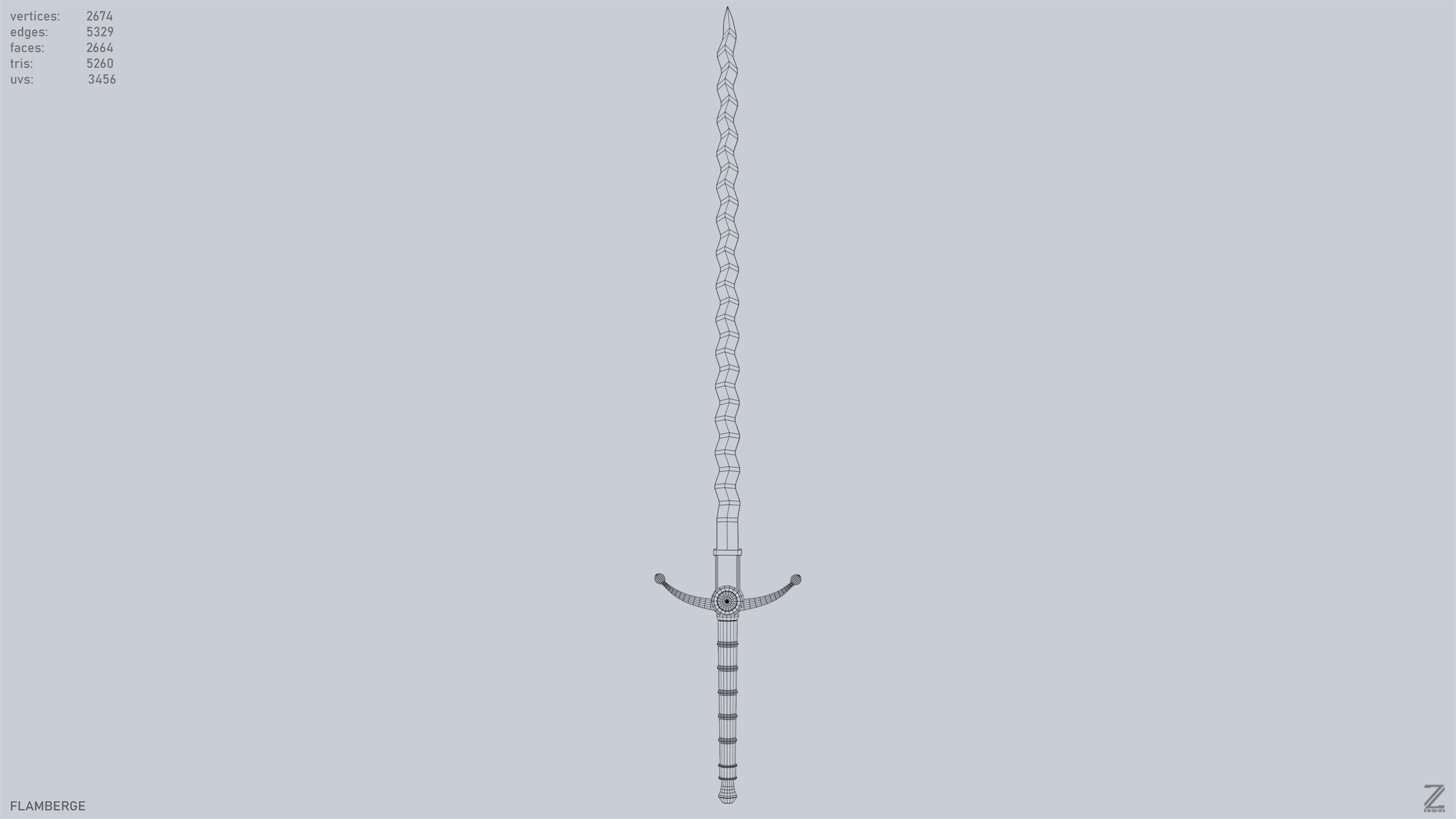 Flamberge Low-poly 3D model_9