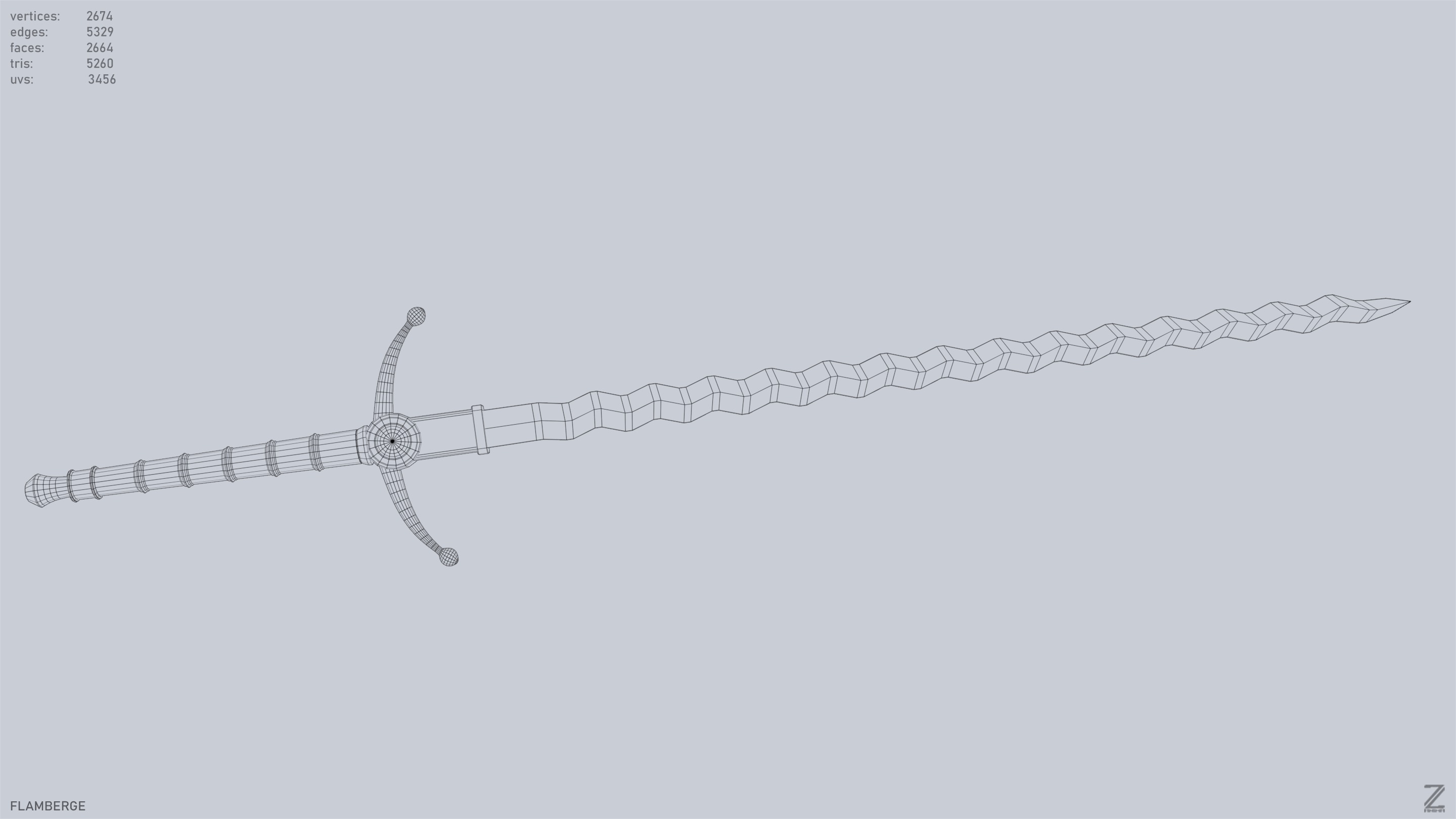 Flamberge Low-poly 3D model_13