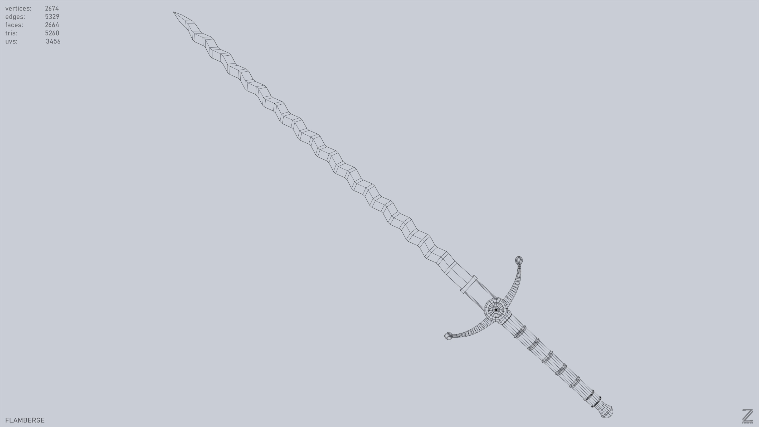 Flamberge Low-poly 3D model_10