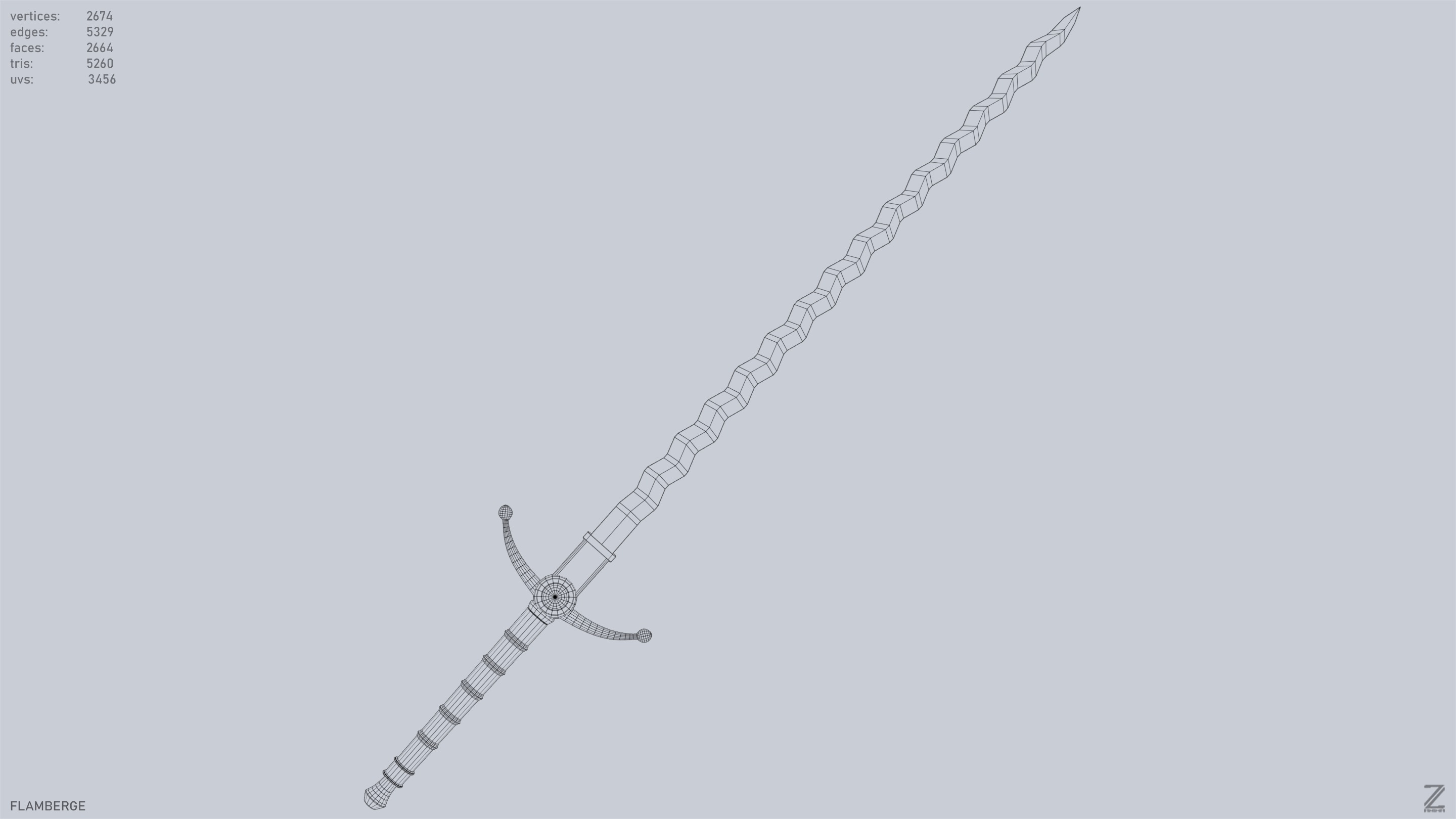 Flamberge Low-poly 3D model_12