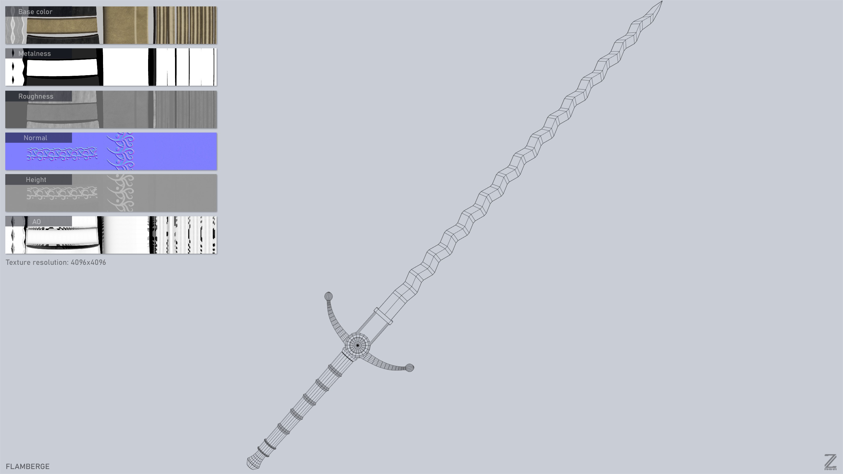 Flamberge Low-poly 3D model_3