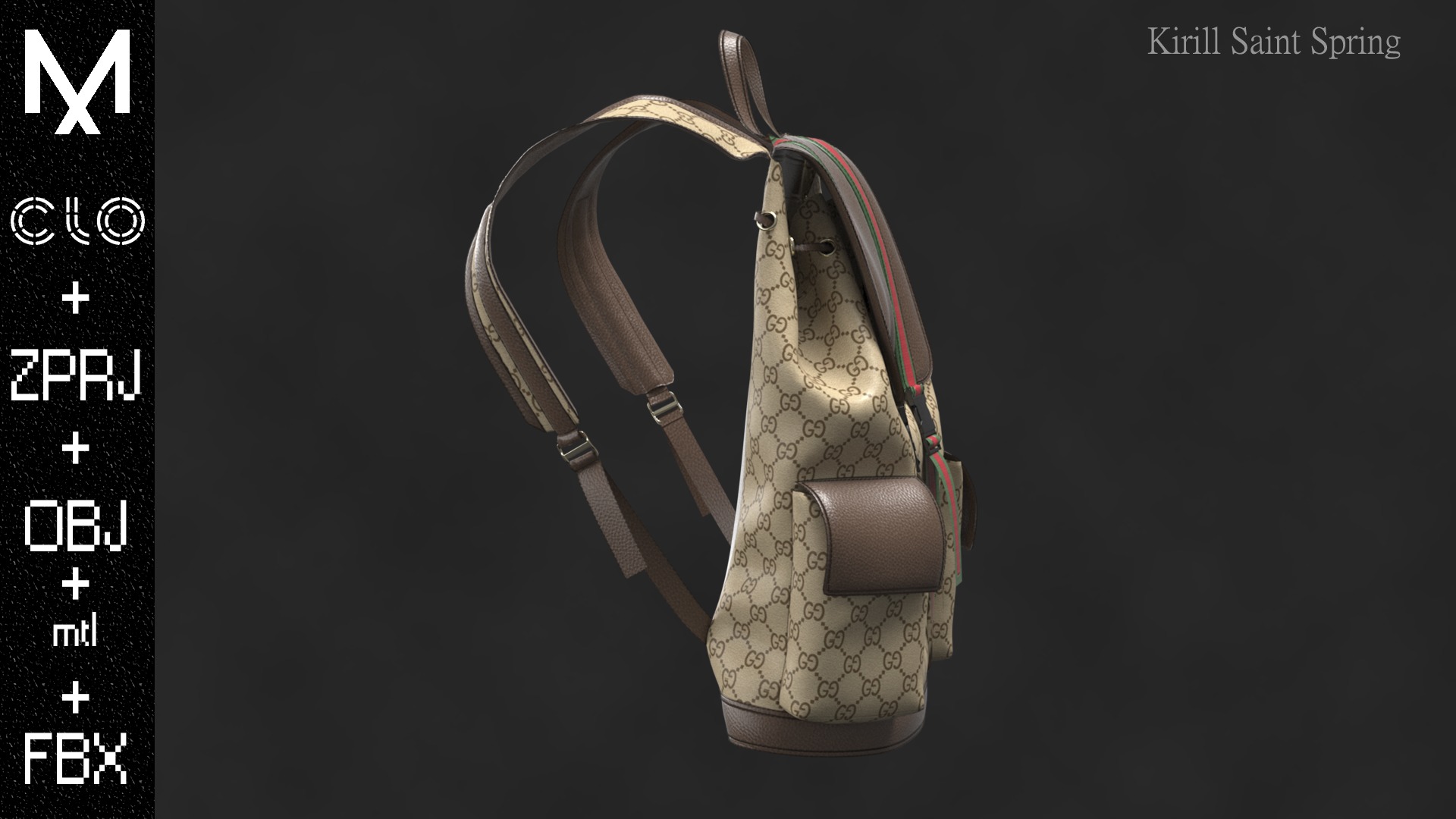 Backpack  Marvelous designer Clo3d OBJ mtl FBX ZPRJ 3D model_6