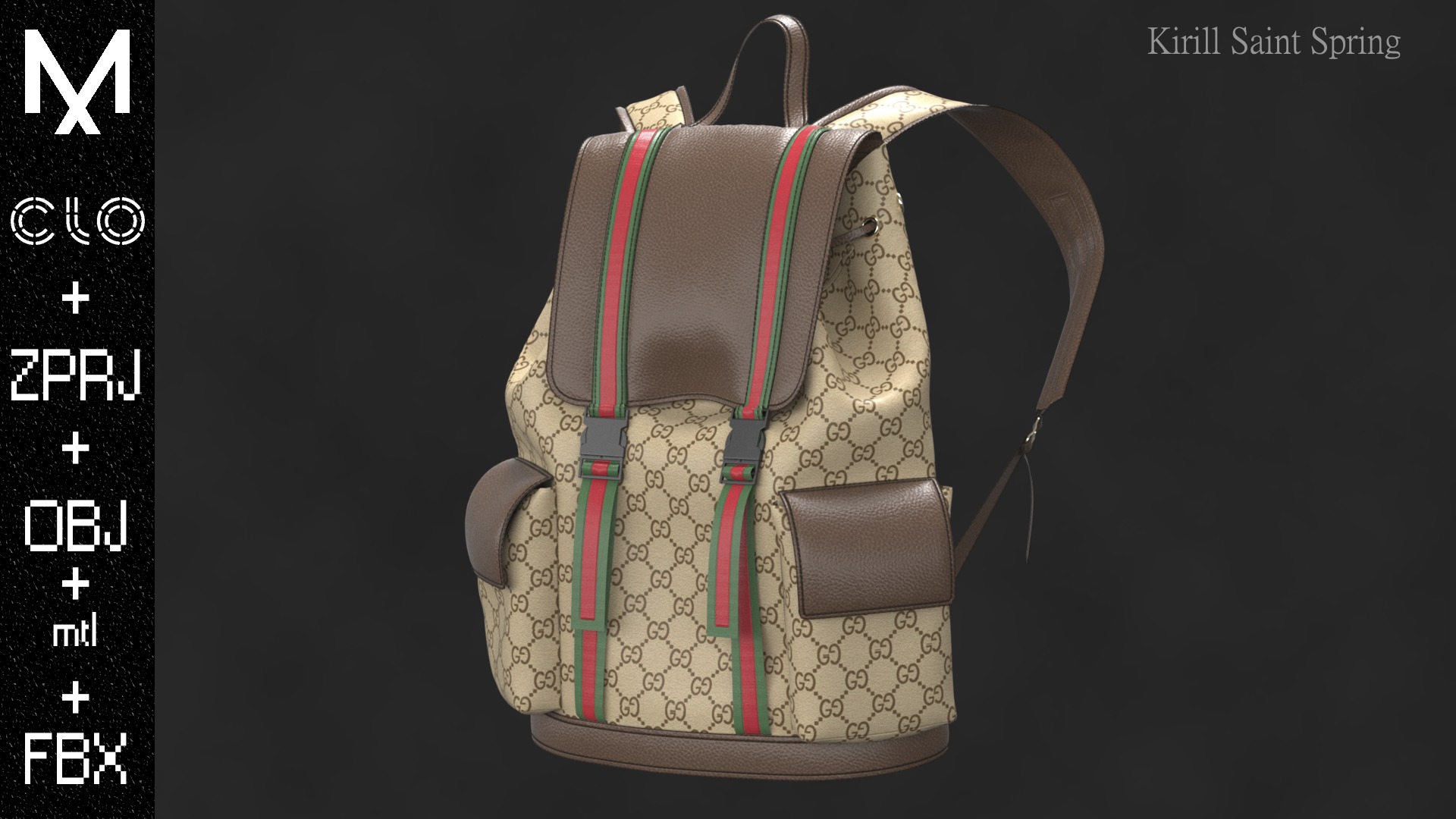 Backpack  Marvelous designer Clo3d OBJ mtl FBX ZPRJ 3D model_3