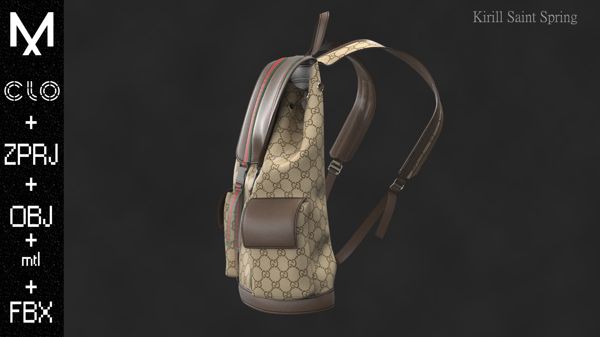 Backpack  Marvelous designer Clo3d OBJ mtl FBX ZPRJ 3D model_4