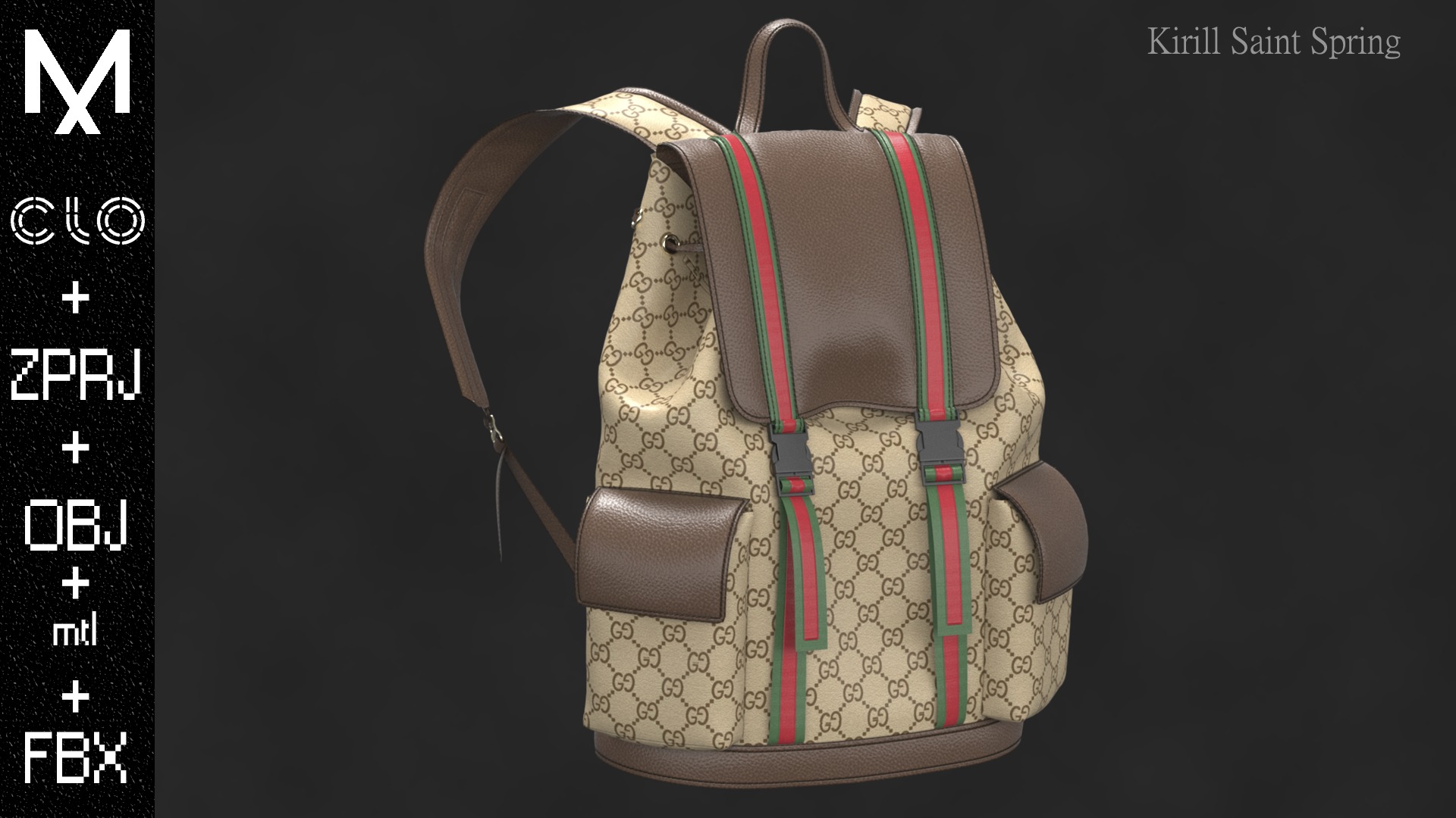 Backpack  Marvelous designer Clo3d OBJ mtl FBX ZPRJ 3D model_2