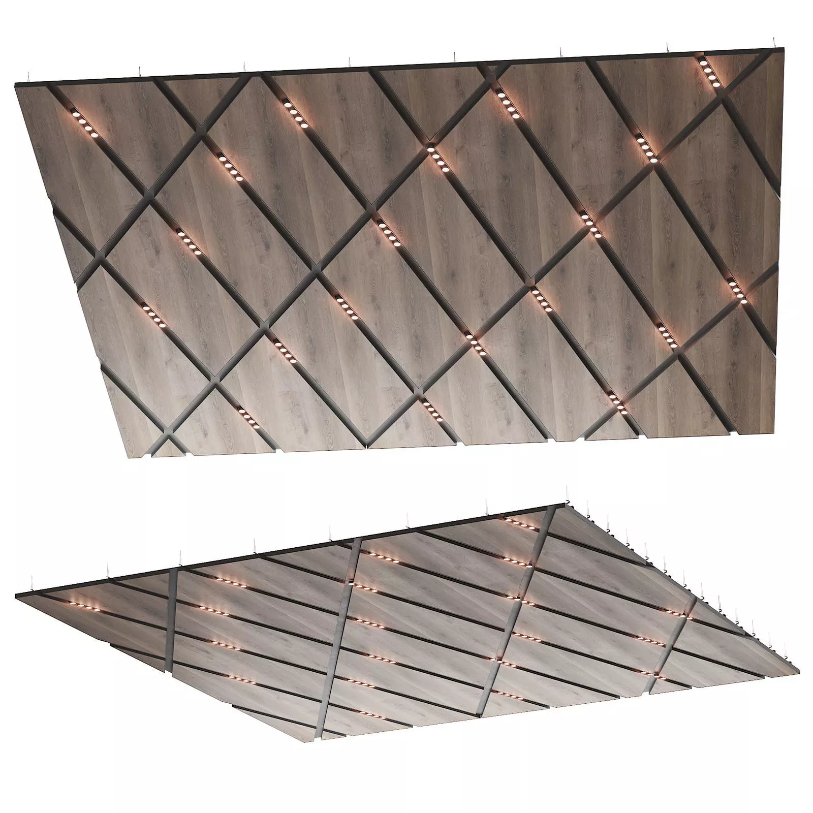 Wooden suspended ceiling with lighting 50 3D model_0