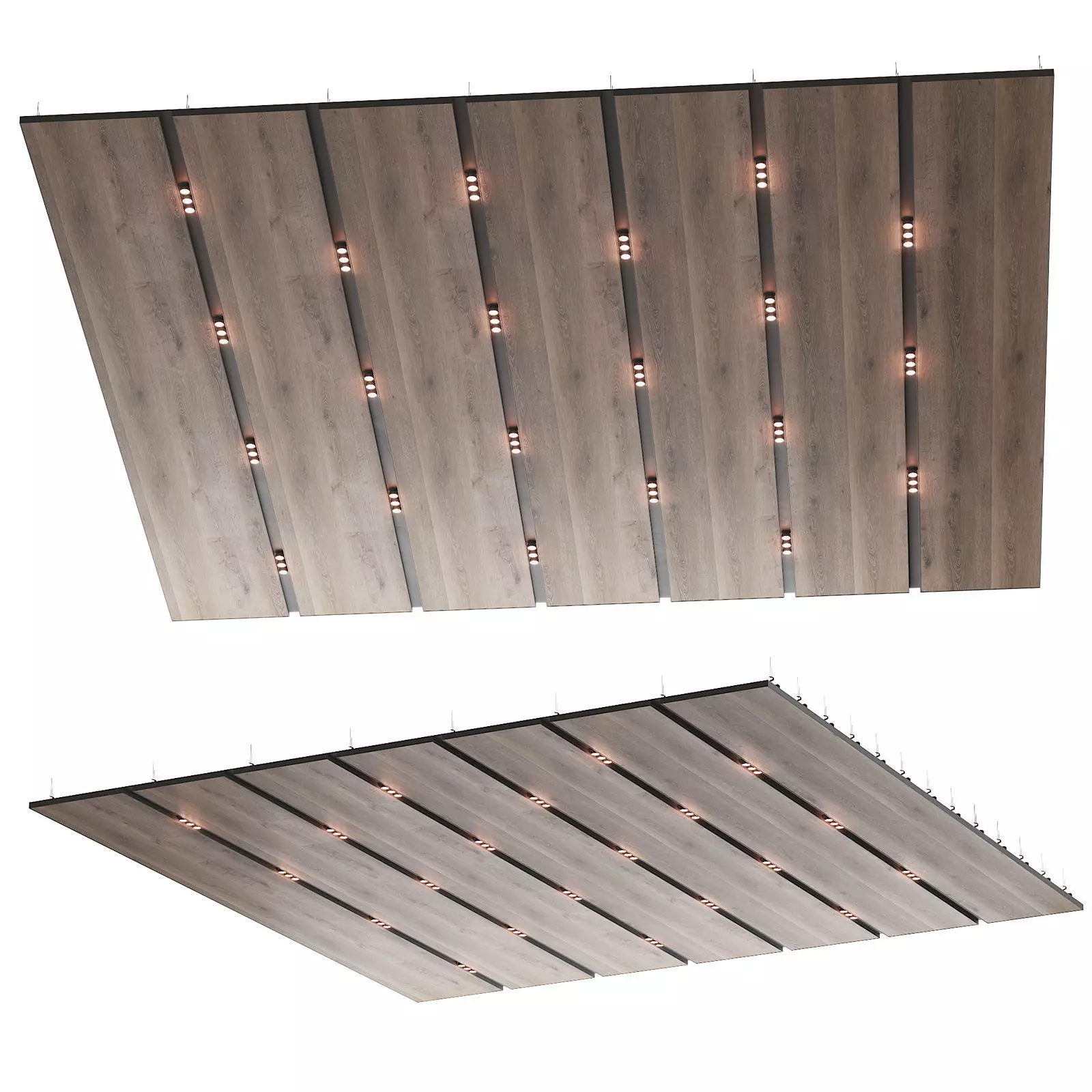 Wooden suspended ceiling with lighting 47 3D model