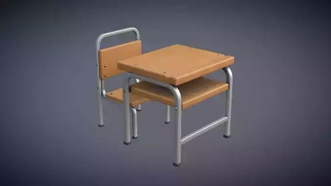 School Desk and Chair Low-poly 3D model