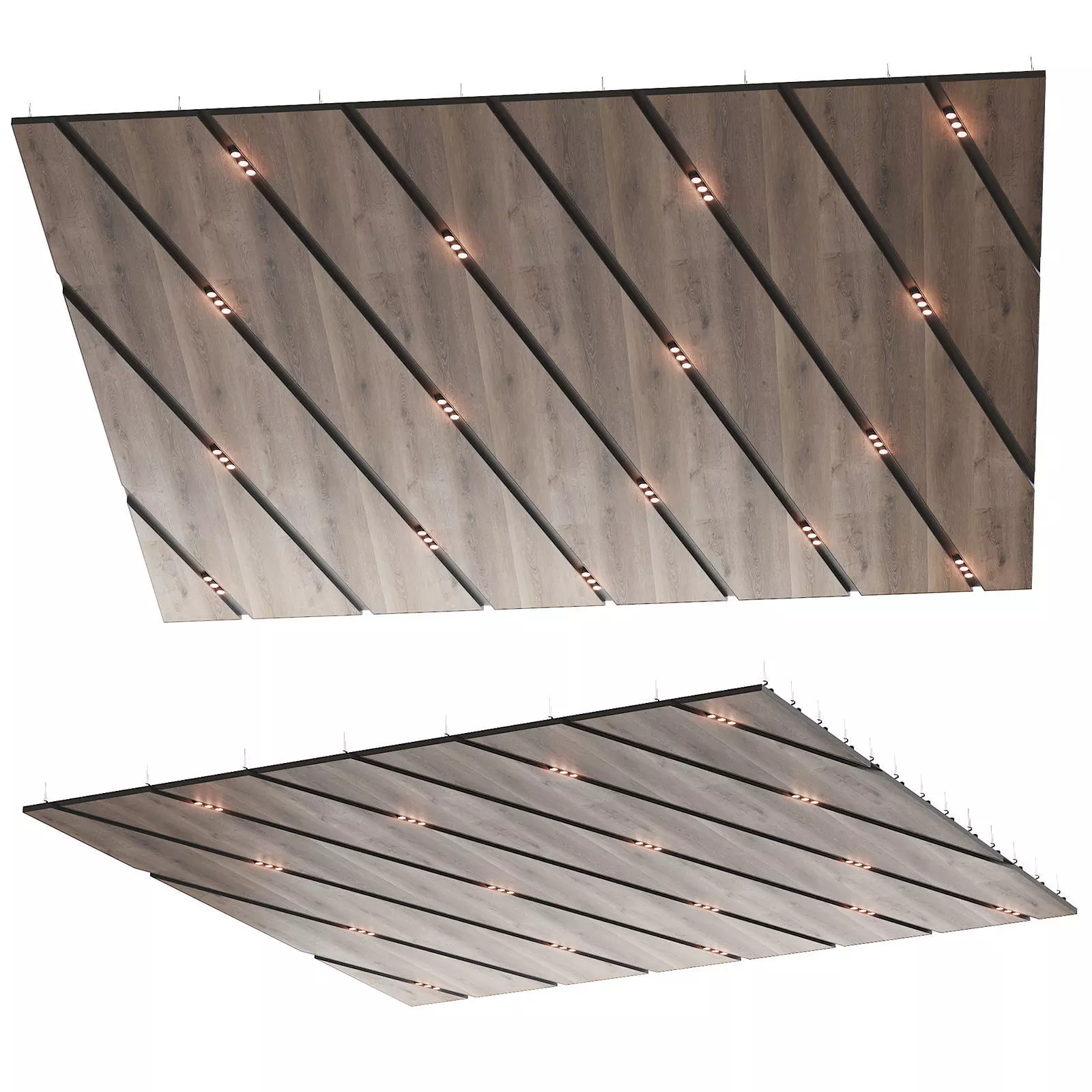 Wooden suspended ceiling with lighting 45 3D model_0