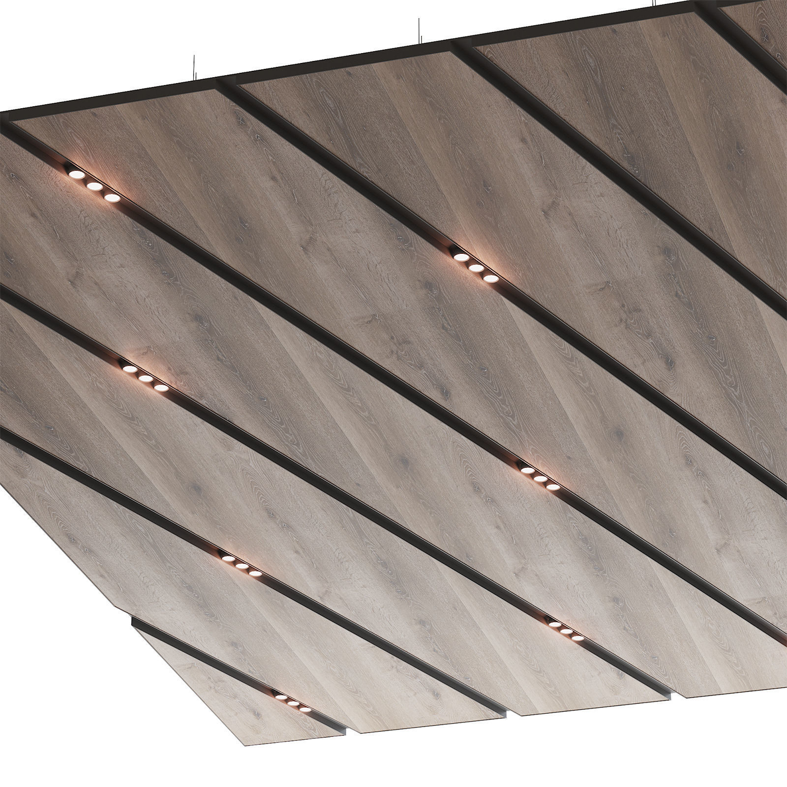 Wooden suspended ceiling with lighting 45 3D model_2