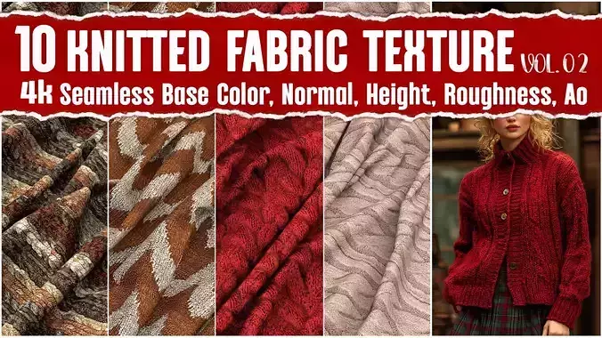 Knitted Fabric VOL02 4K Seamless PNG PBR Textures