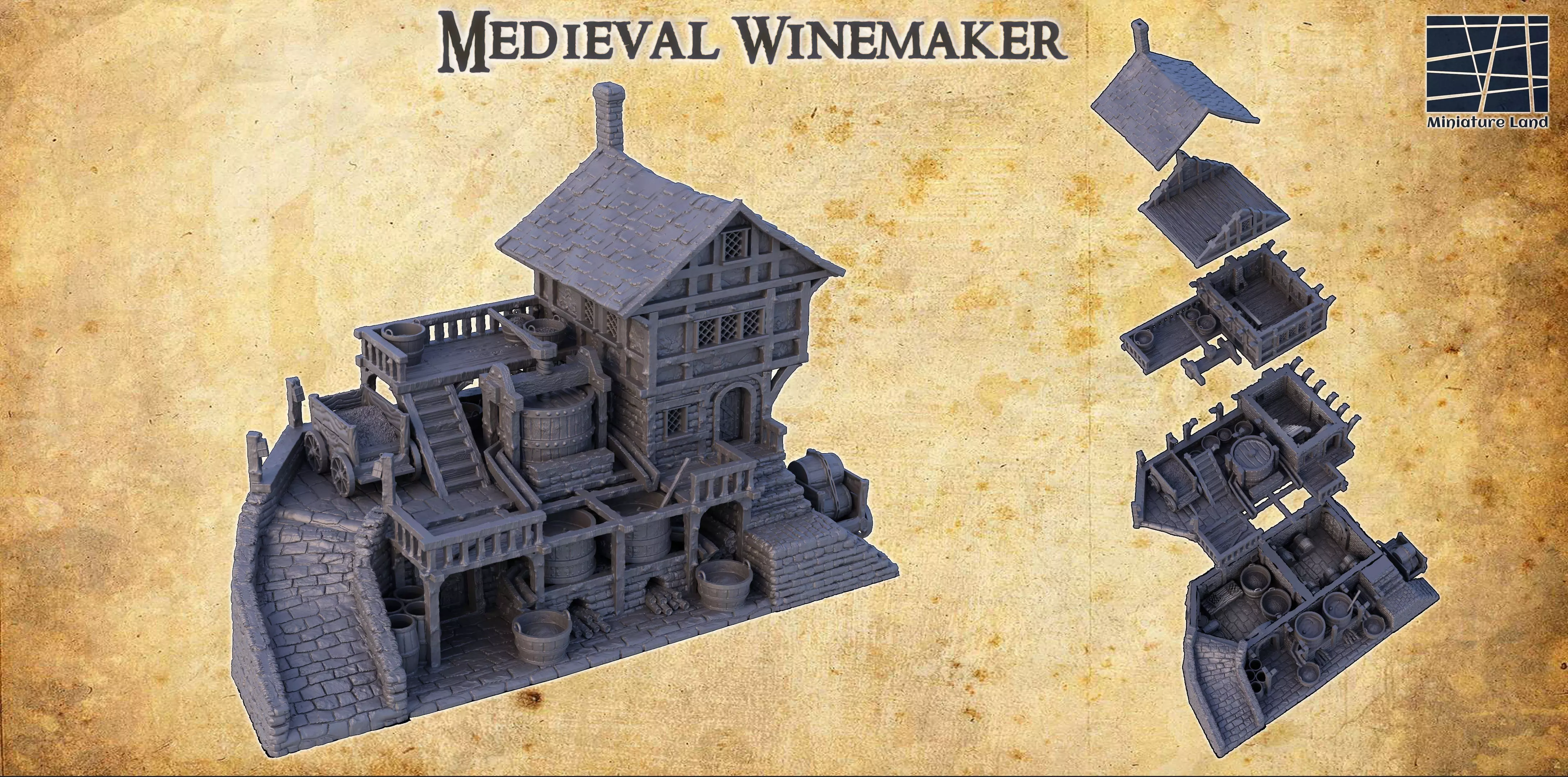 Medieval Winemaker Tabletop Terrain 28 MM 3D print model_0