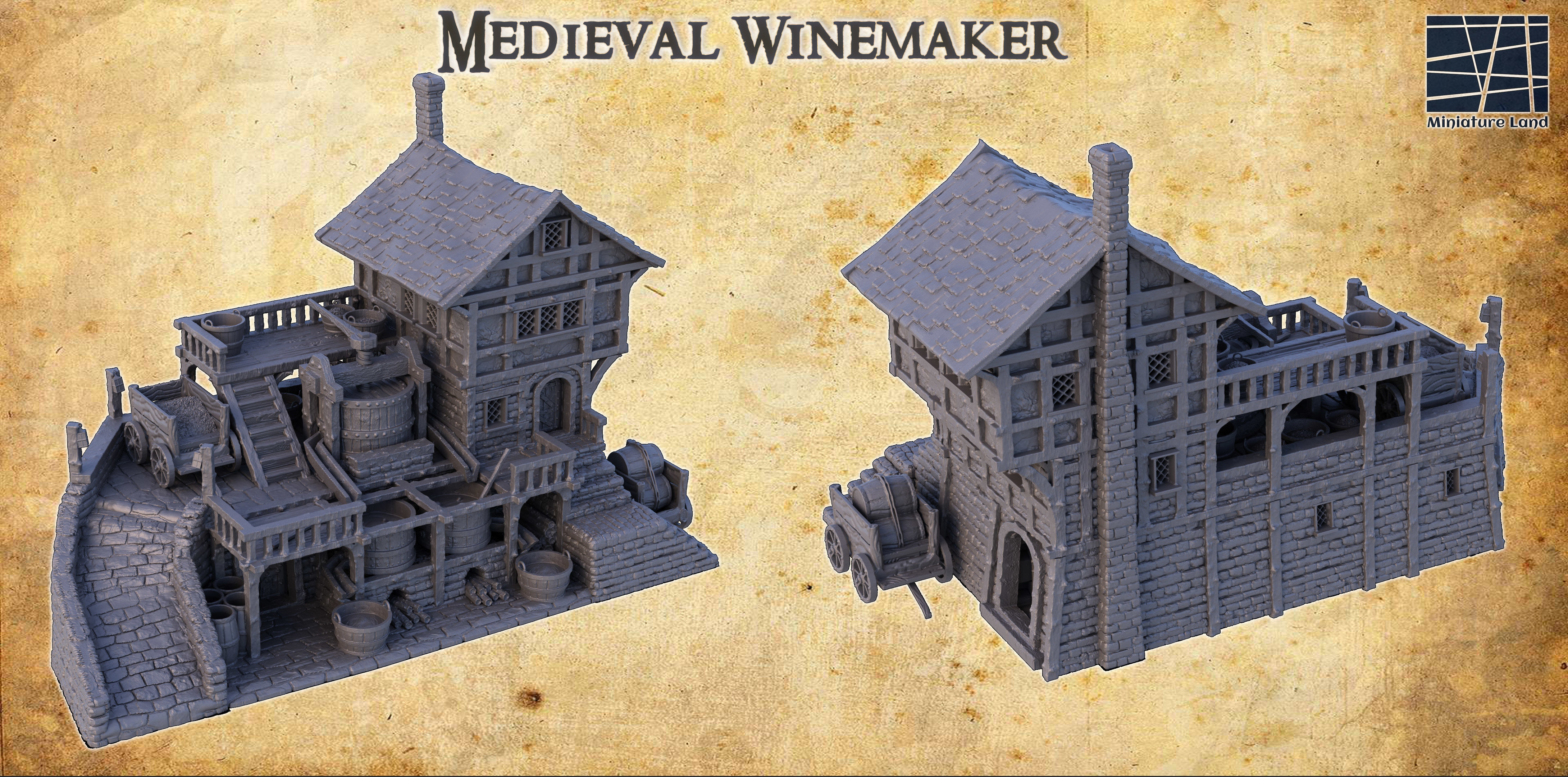 Medieval Winemaker Tabletop Terrain 28 MM 3D print model_1