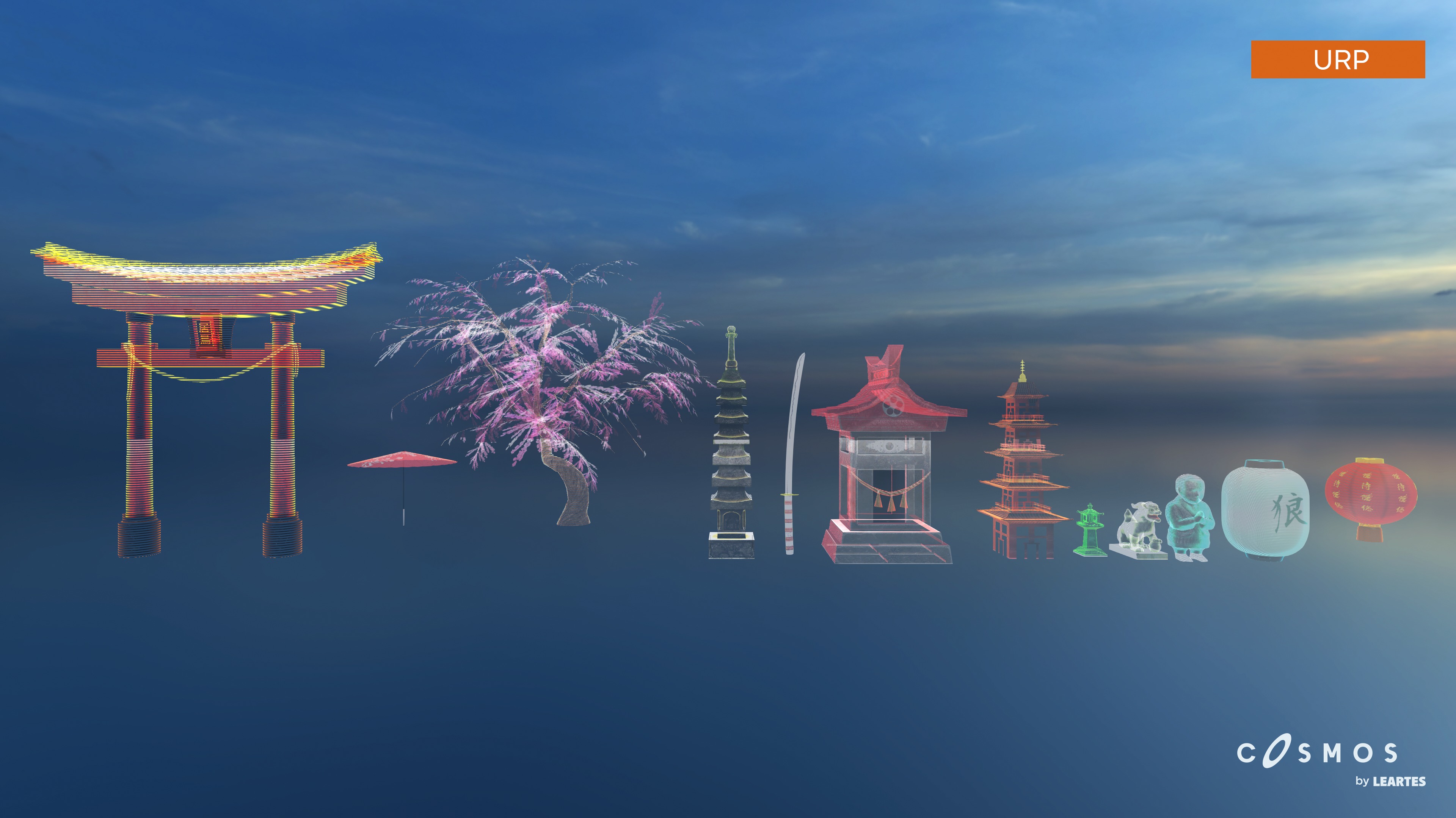 Cyberpunk Japan Holograms Neon Set of 51 Holograms Low-poly 3D model_11