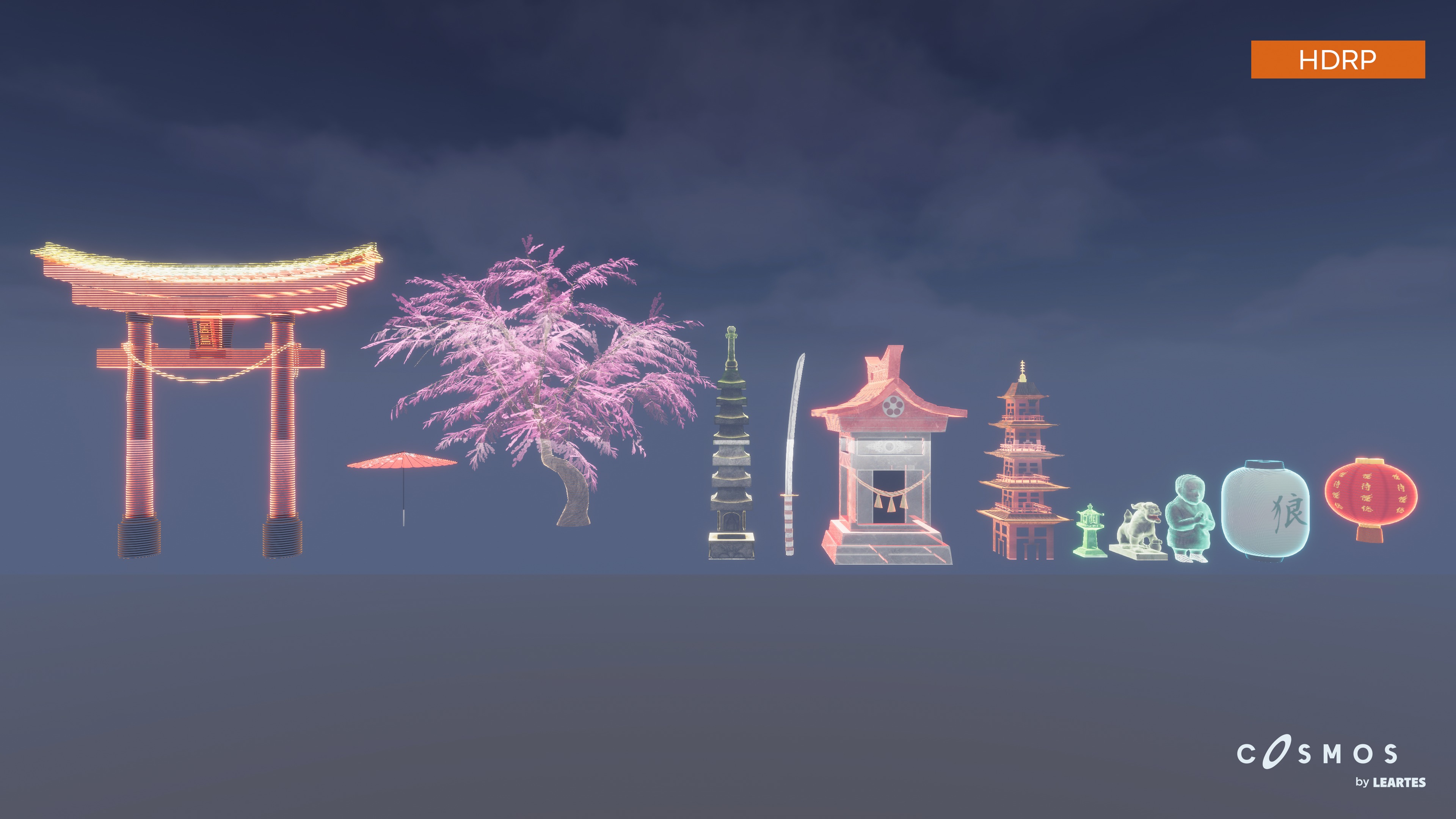 Cyberpunk Japan Holograms Neon Set of 51 Holograms Low-poly 3D model_9